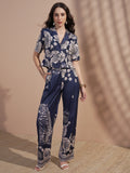 Vara By Vishudh Women Navy Blue Printed Jumpsuit - Navy Blue - Image 1