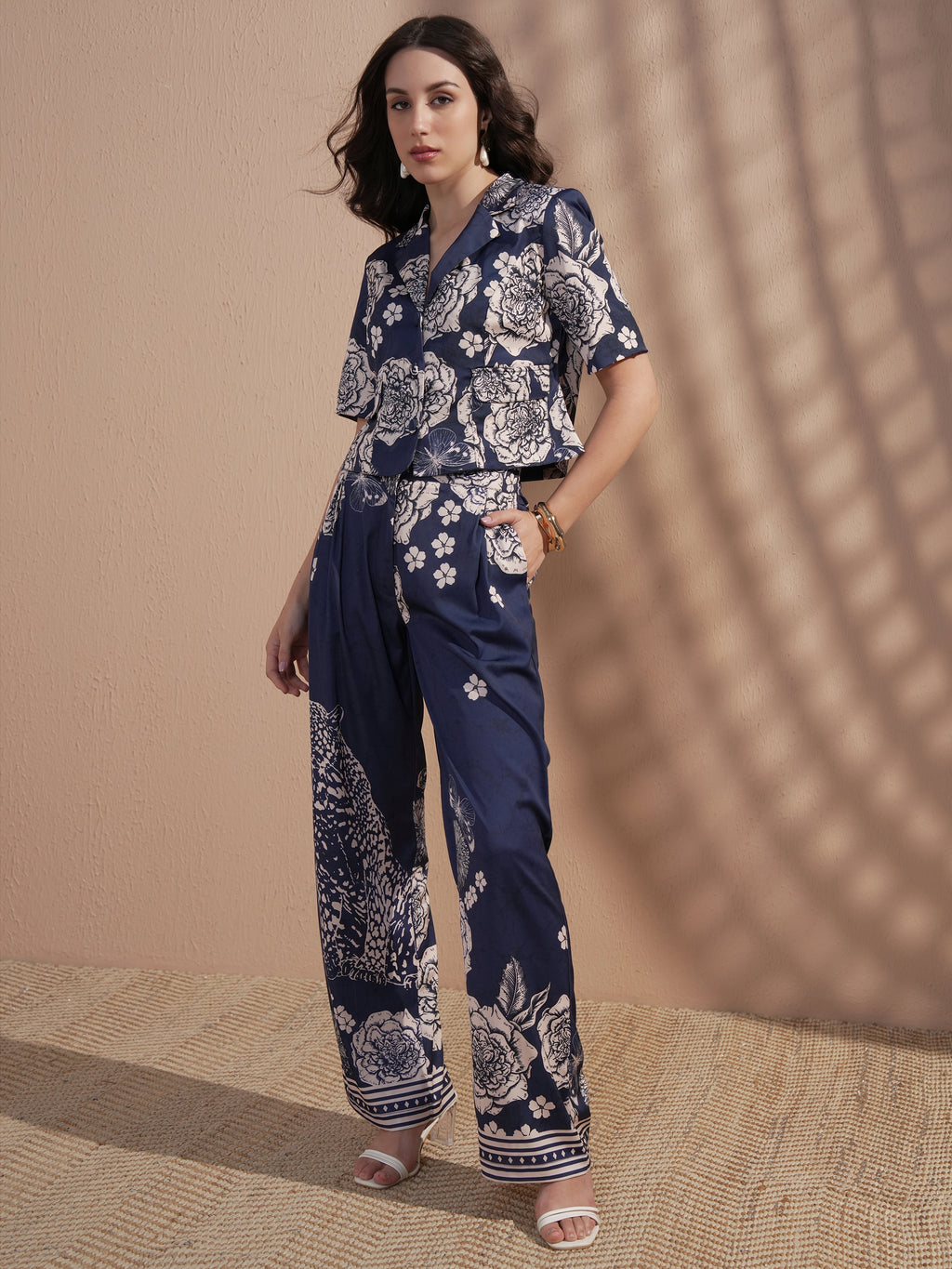 Vara By Vishudh Women Navy Blue Printed Jumpsuit - Navy Blue - Image 2