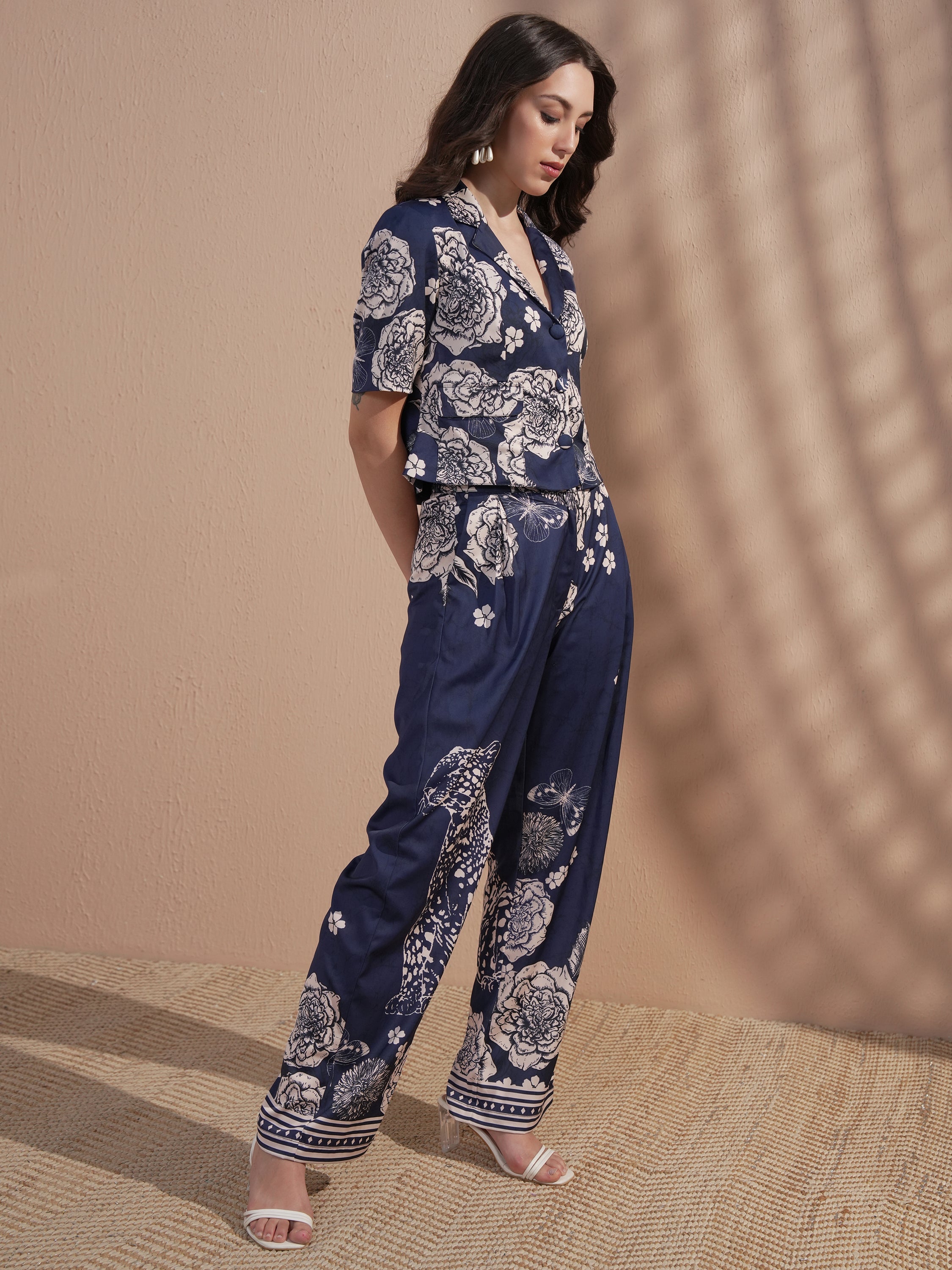 Vara By Vishudh Women Navy Blue Printed Jumpsuit - Navy Blue - Image 4