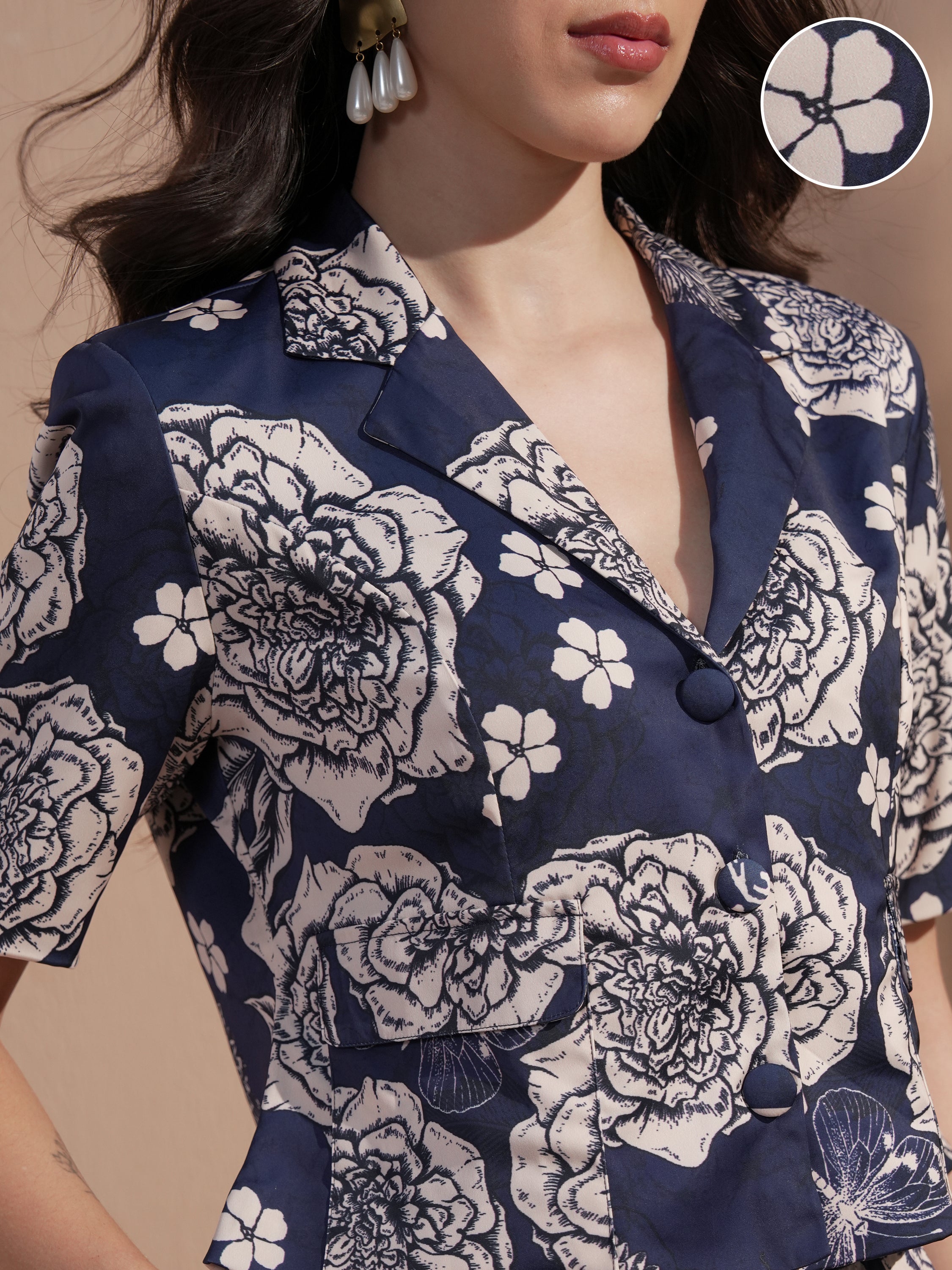 Vara By Vishudh Women Navy Blue Printed Jumpsuit - Navy Blue - Image 5