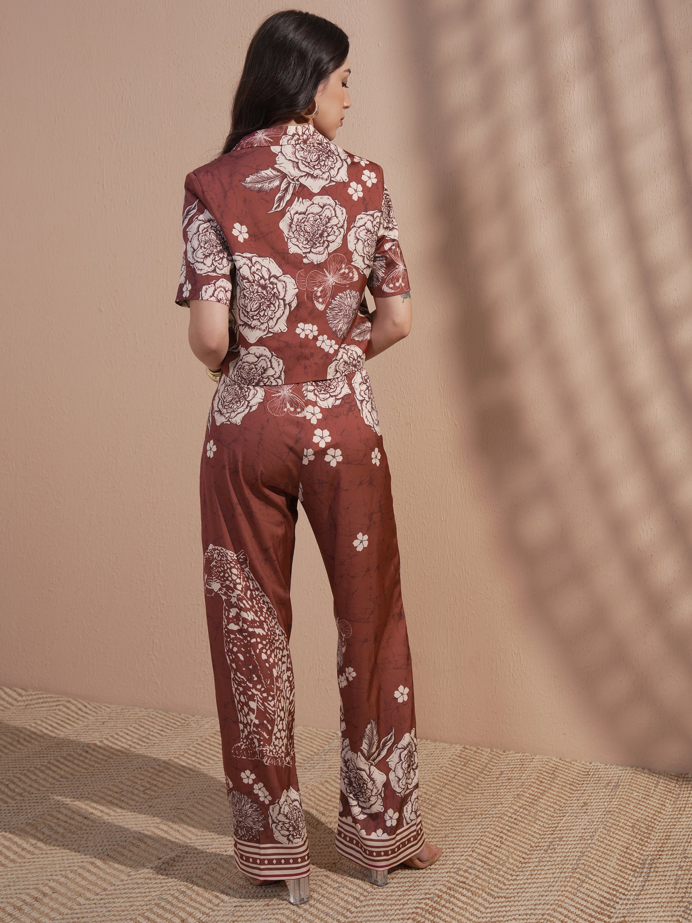 Vara By Vishudh Women Brown Printed Jumpsuit - Brown - Image 3