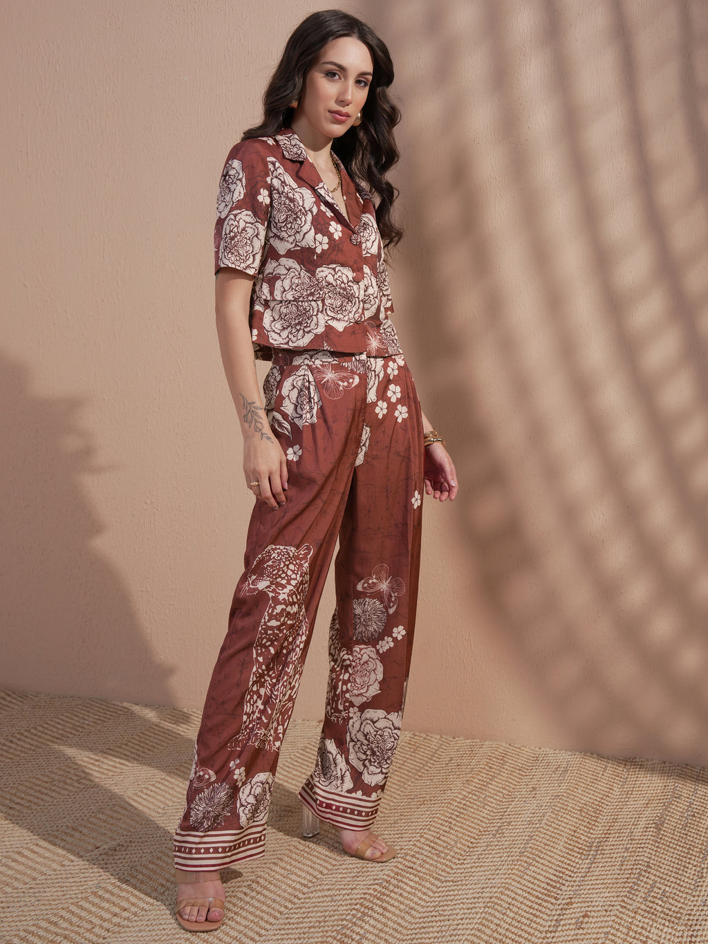 Vara By Vishudh Women Brown Printed Jumpsuit - Brown - Image 4