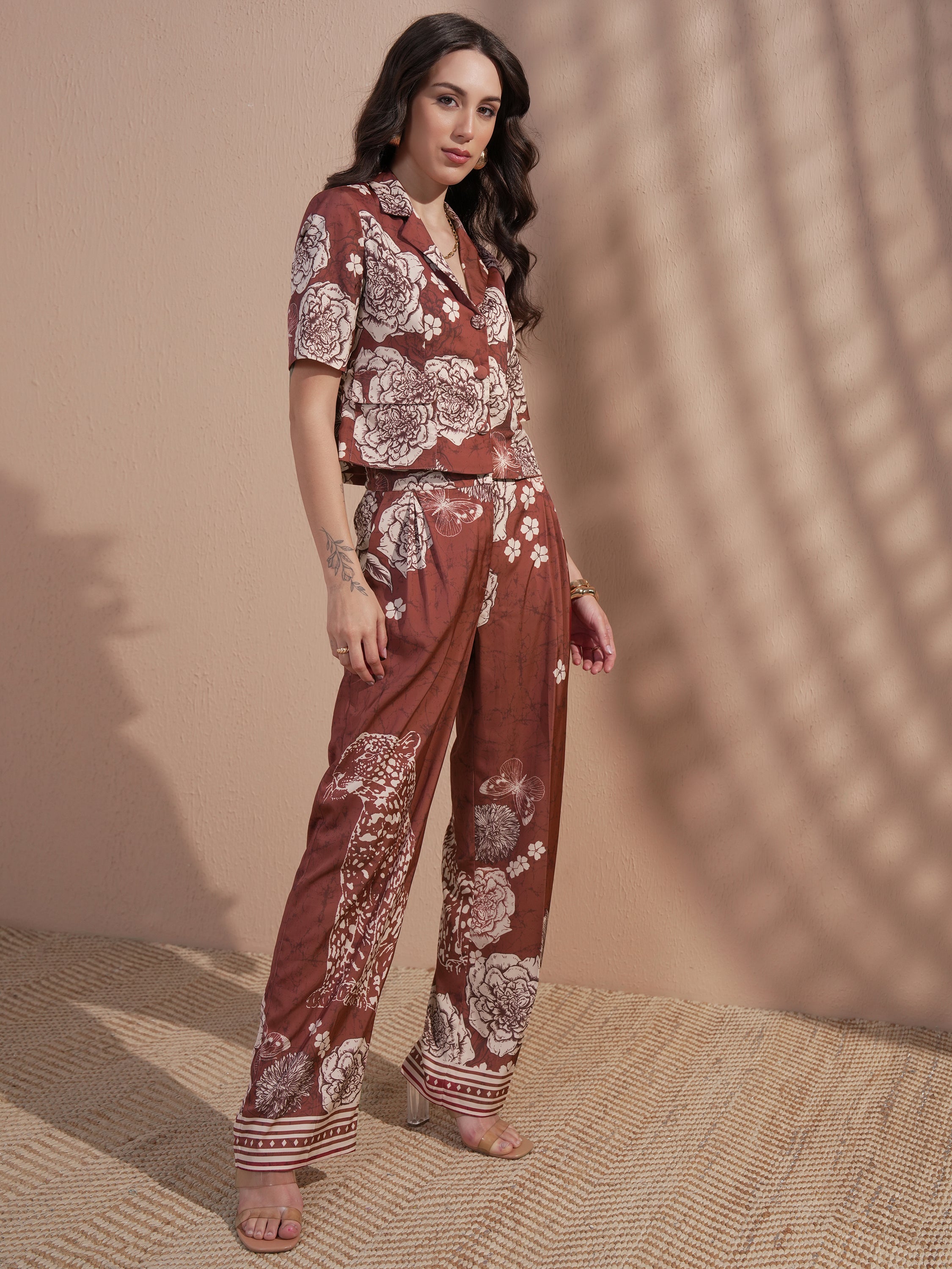 Vara By Vishudh Women Brown Printed Jumpsuit - Brown - Image 4