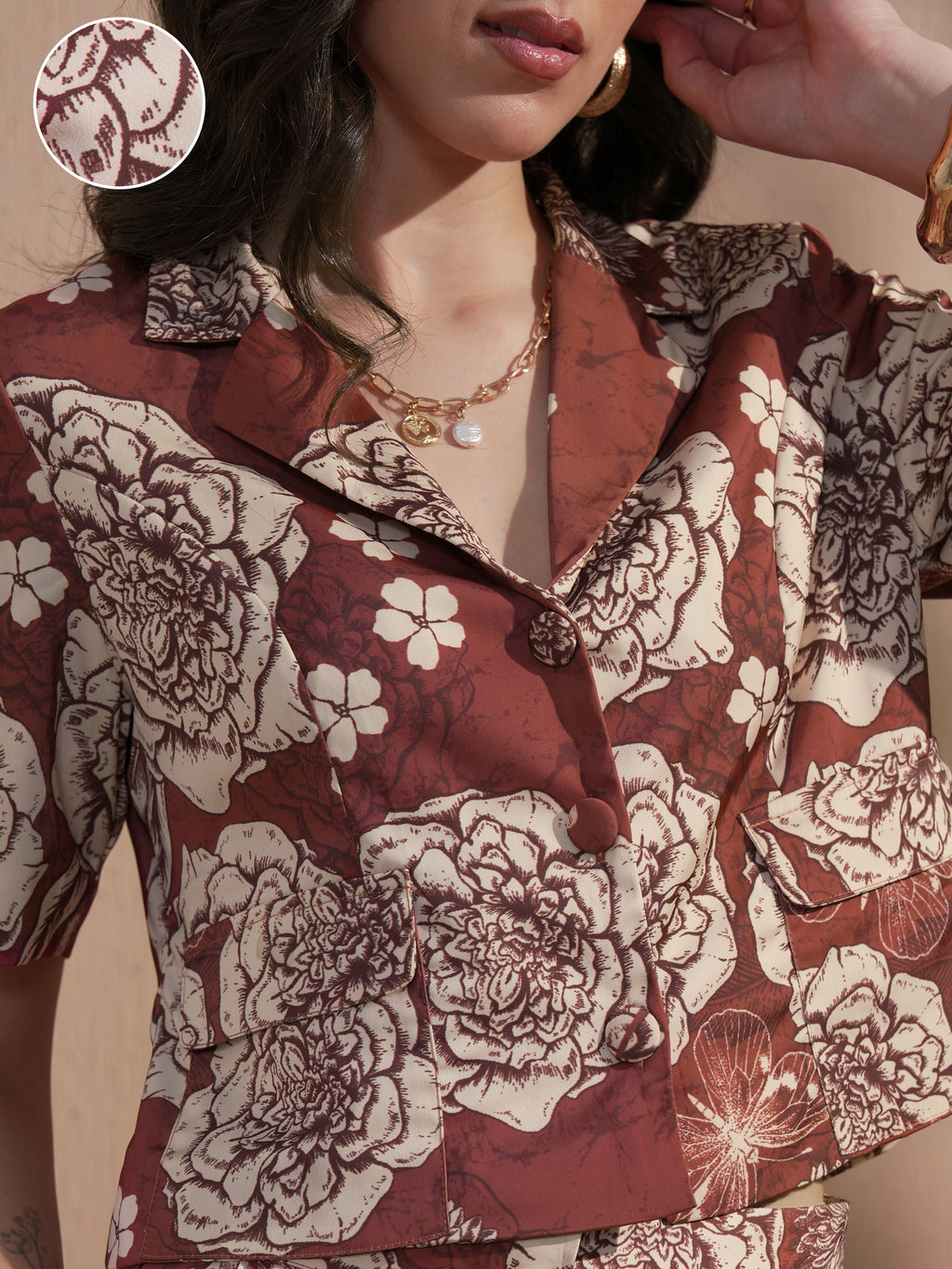 Vara By Vishudh Women Brown Printed Jumpsuit - Brown - Image 5