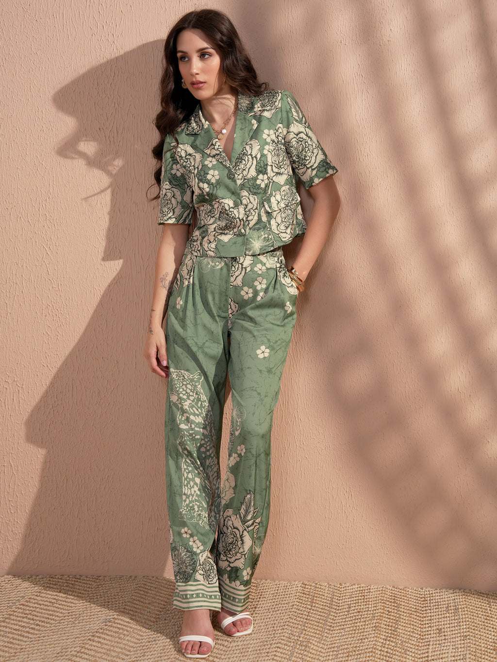 Vara By Vishudh Women Green Printed Jumpsuit - Green - Image 1