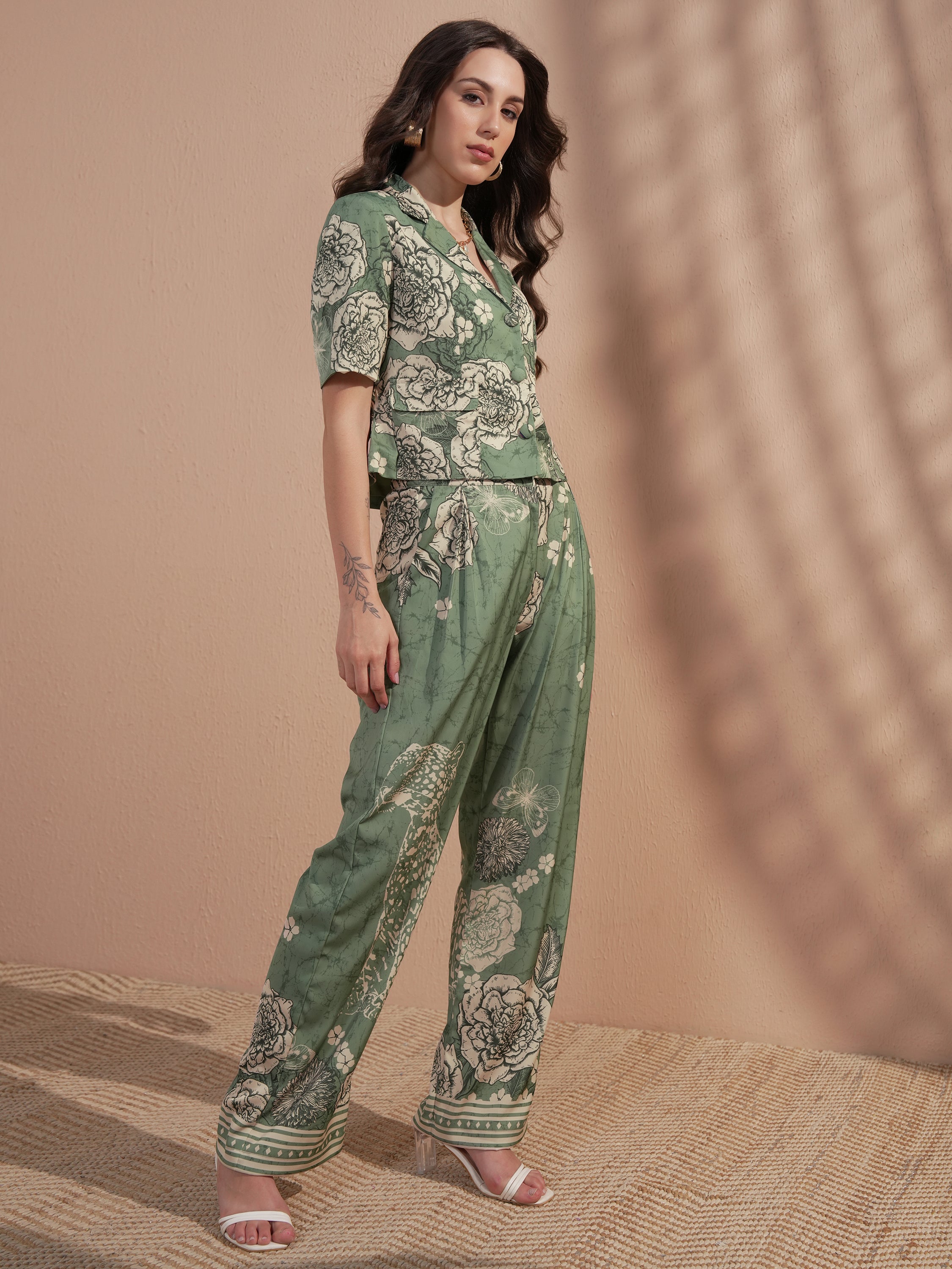 Vara By Vishudh Women Green Printed Jumpsuit - Green - Image 4