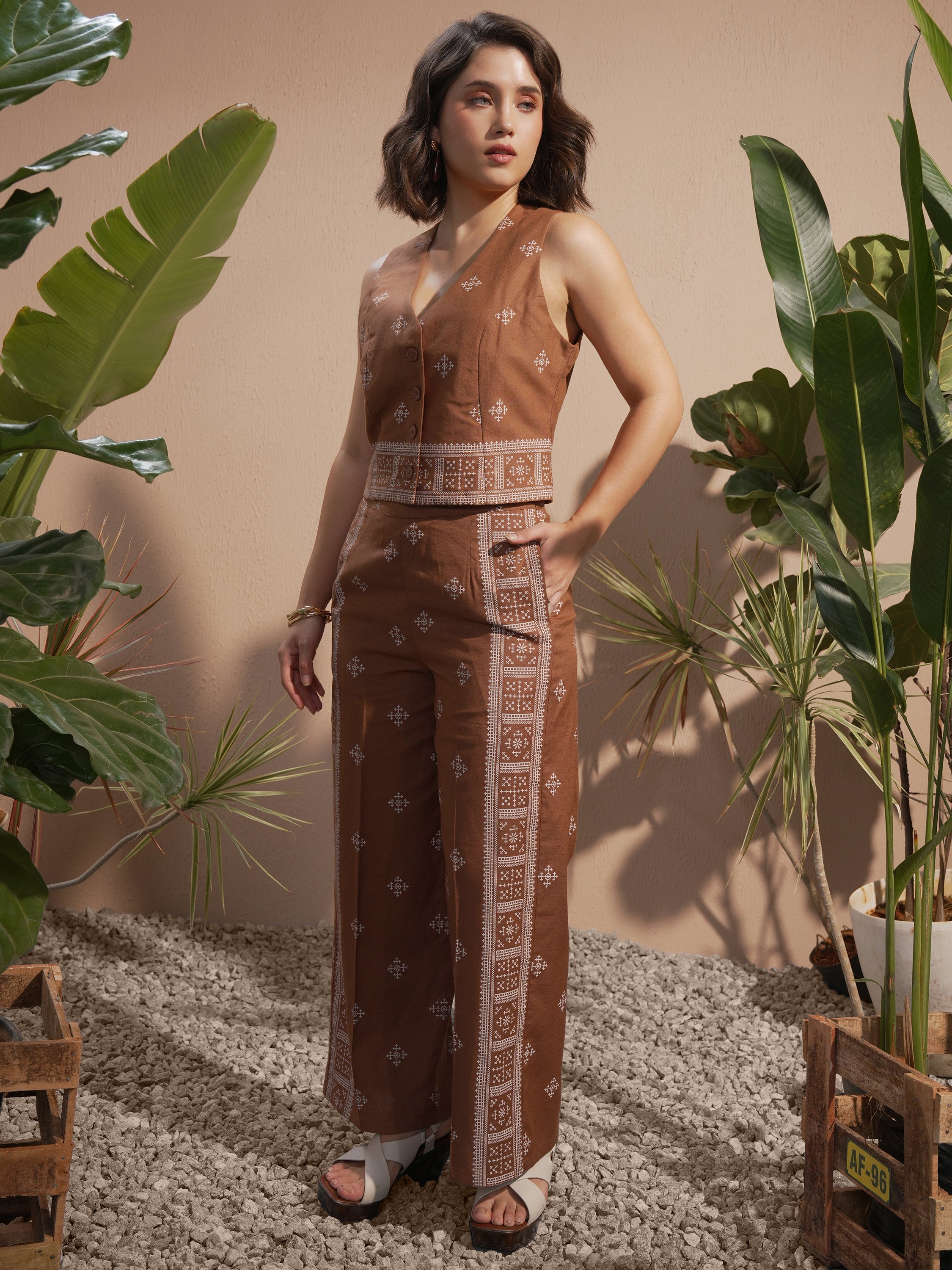 Vara By Vishudh Women Brown Blazer With Palazzos - Brown - Image 2