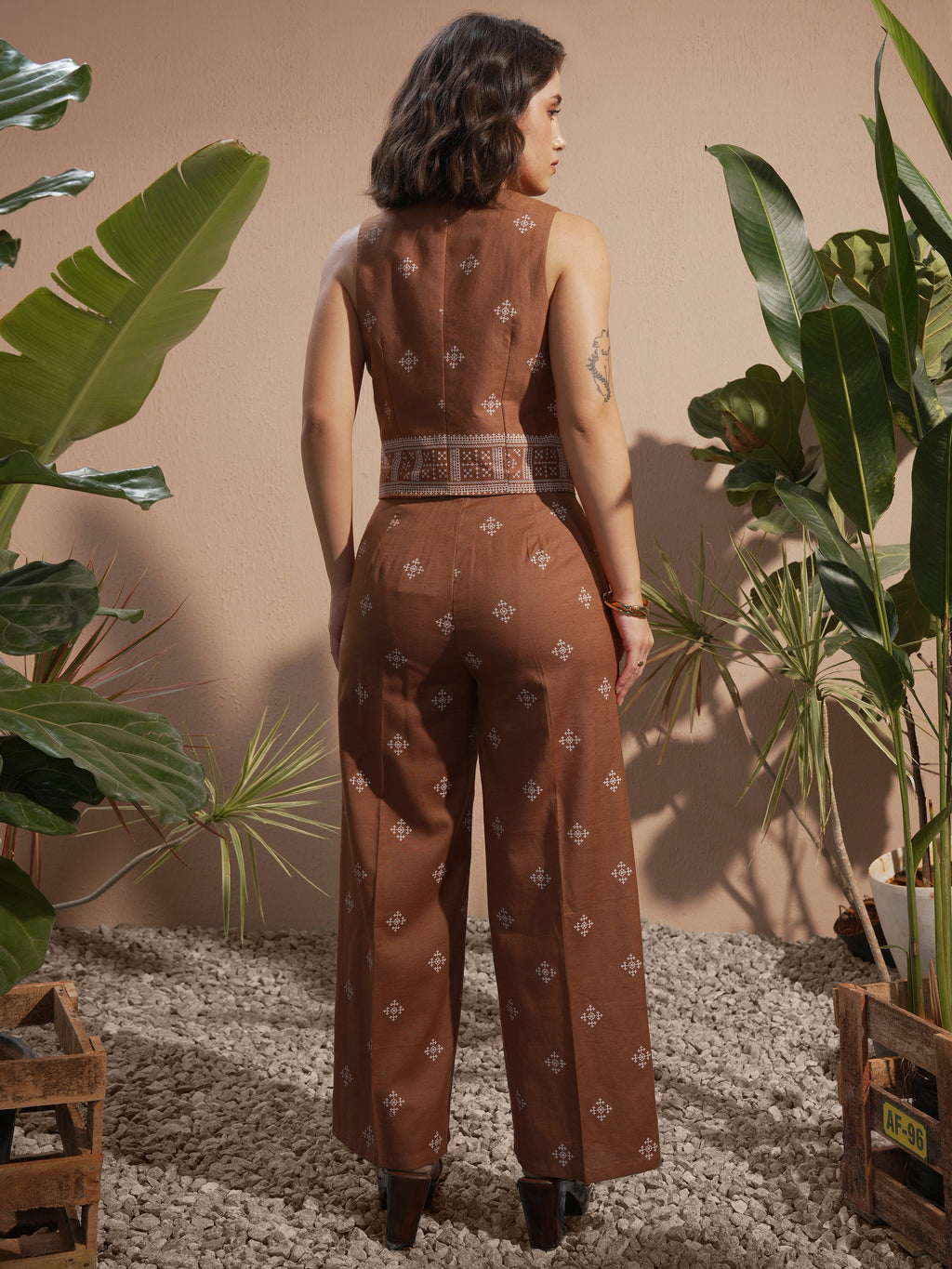 Vara By Vishudh Women Brown Blazer With Palazzos - Brown - Image 3