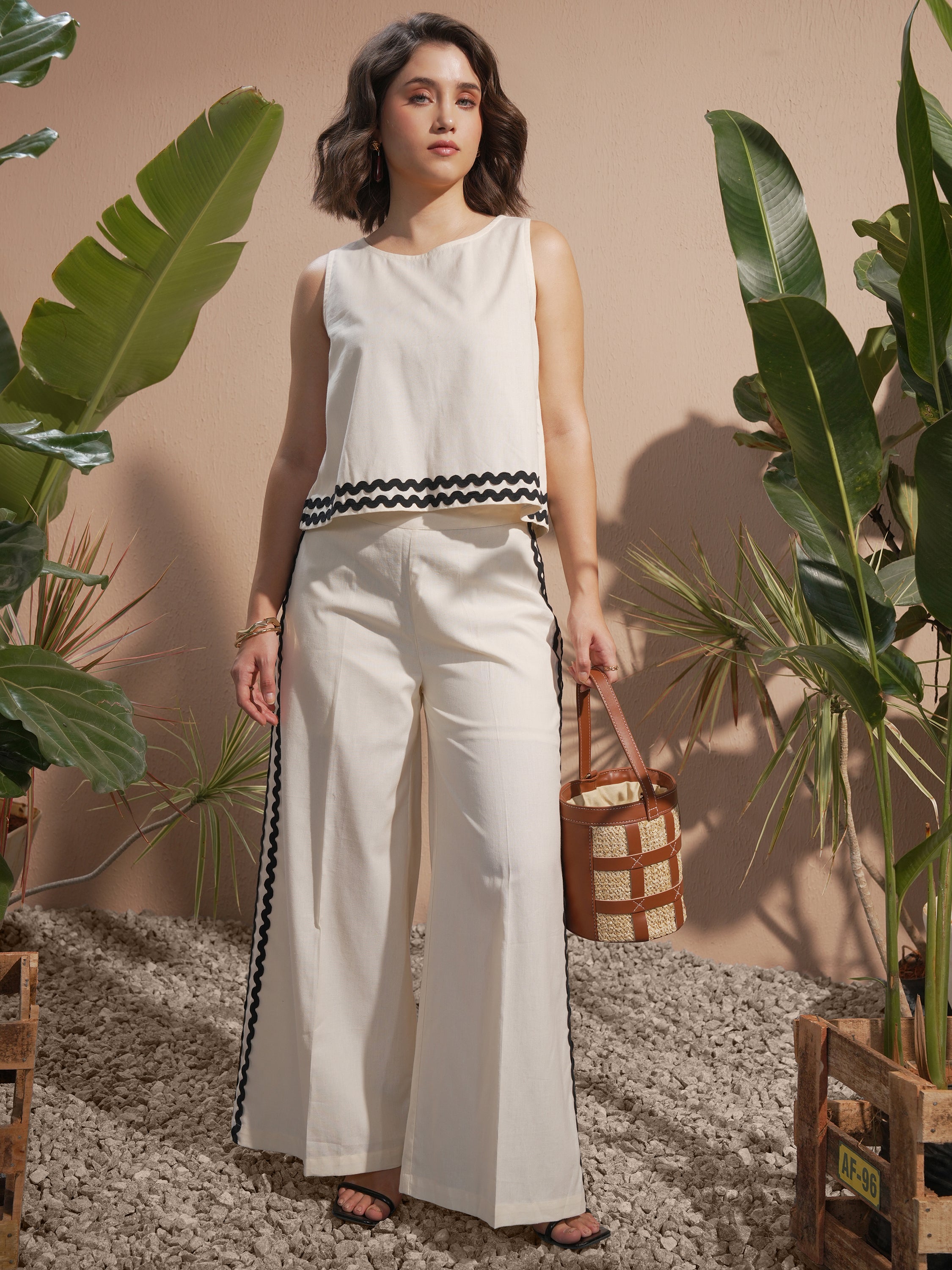 Vara By Vishudh Women Off White Top With Trouser - Off White - Image 1