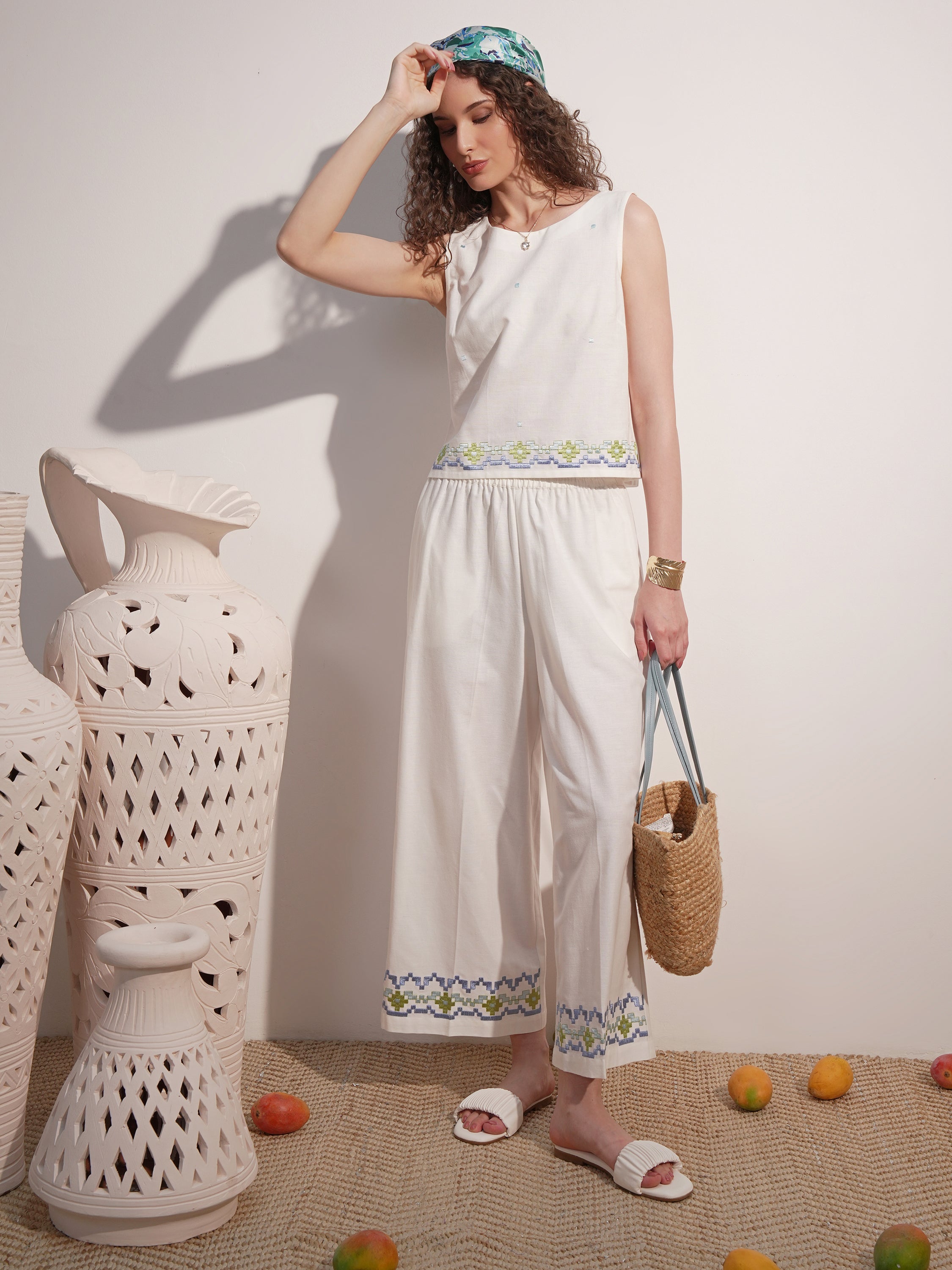 Vara By Vishudh Women White Top With Trouser - White - Image 1