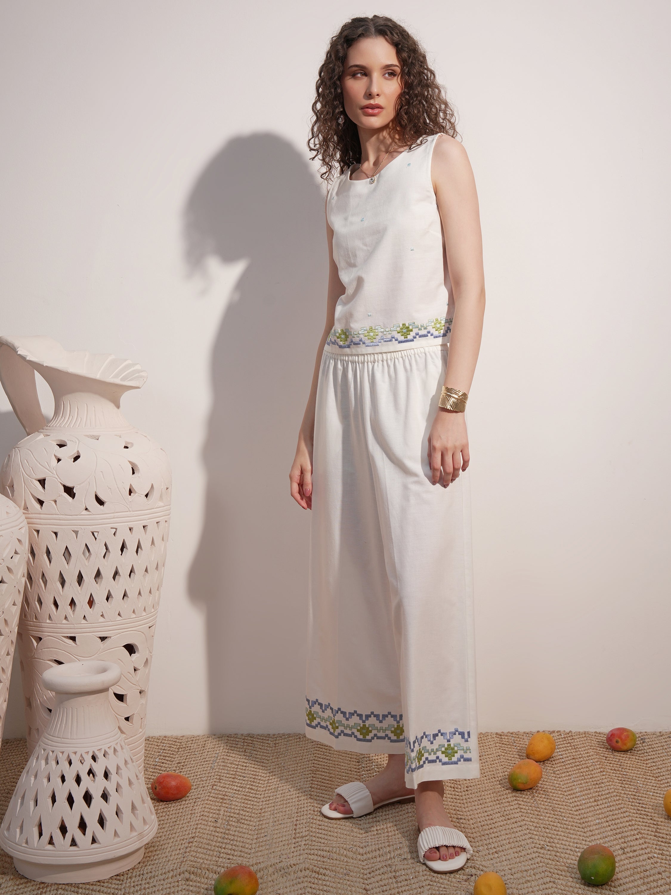 Vara By Vishudh Women White Top With Trouser - White - Image 2