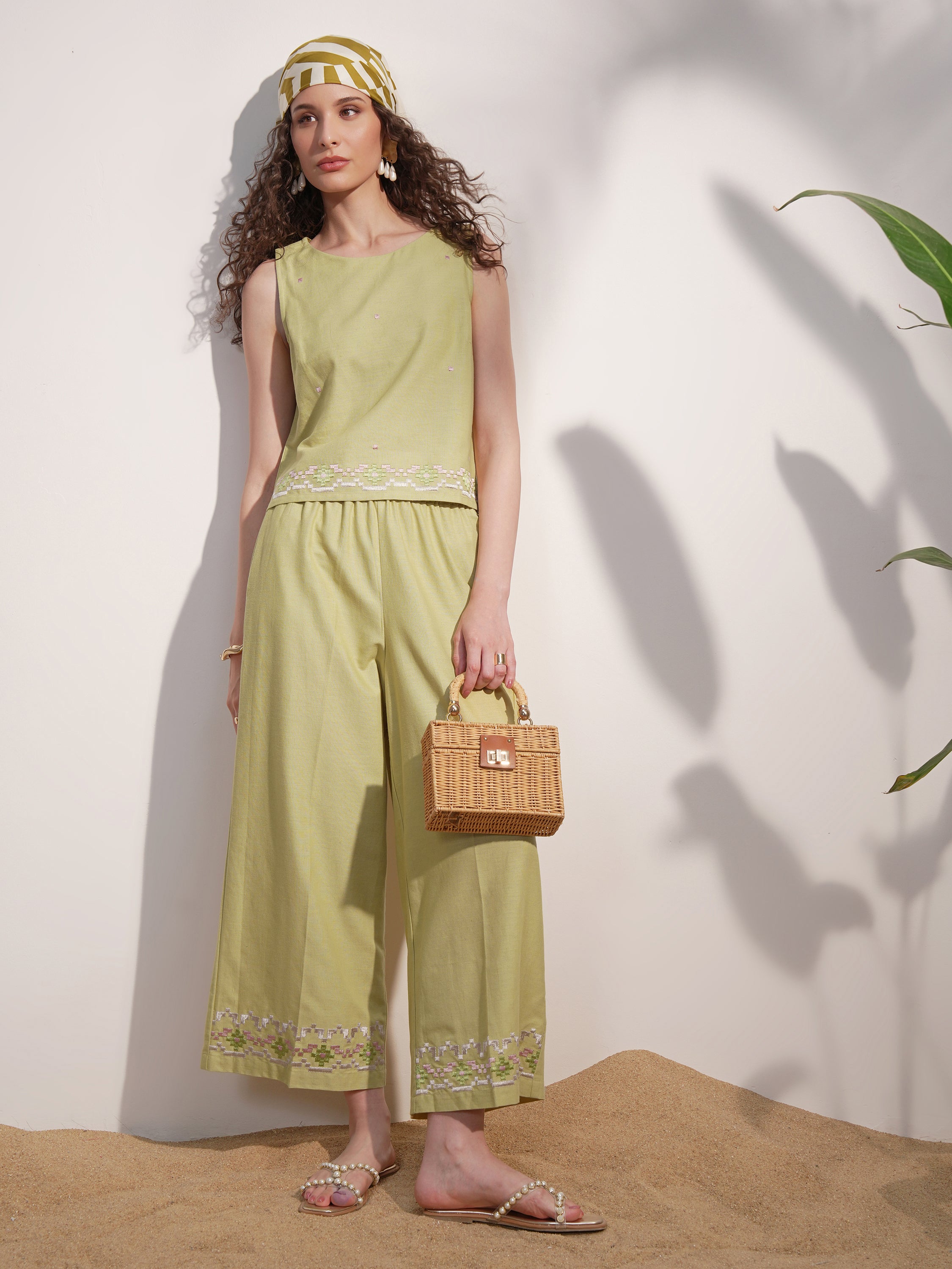 Vara By Vishudh Women Green Top With Trouser - Green - Image 1