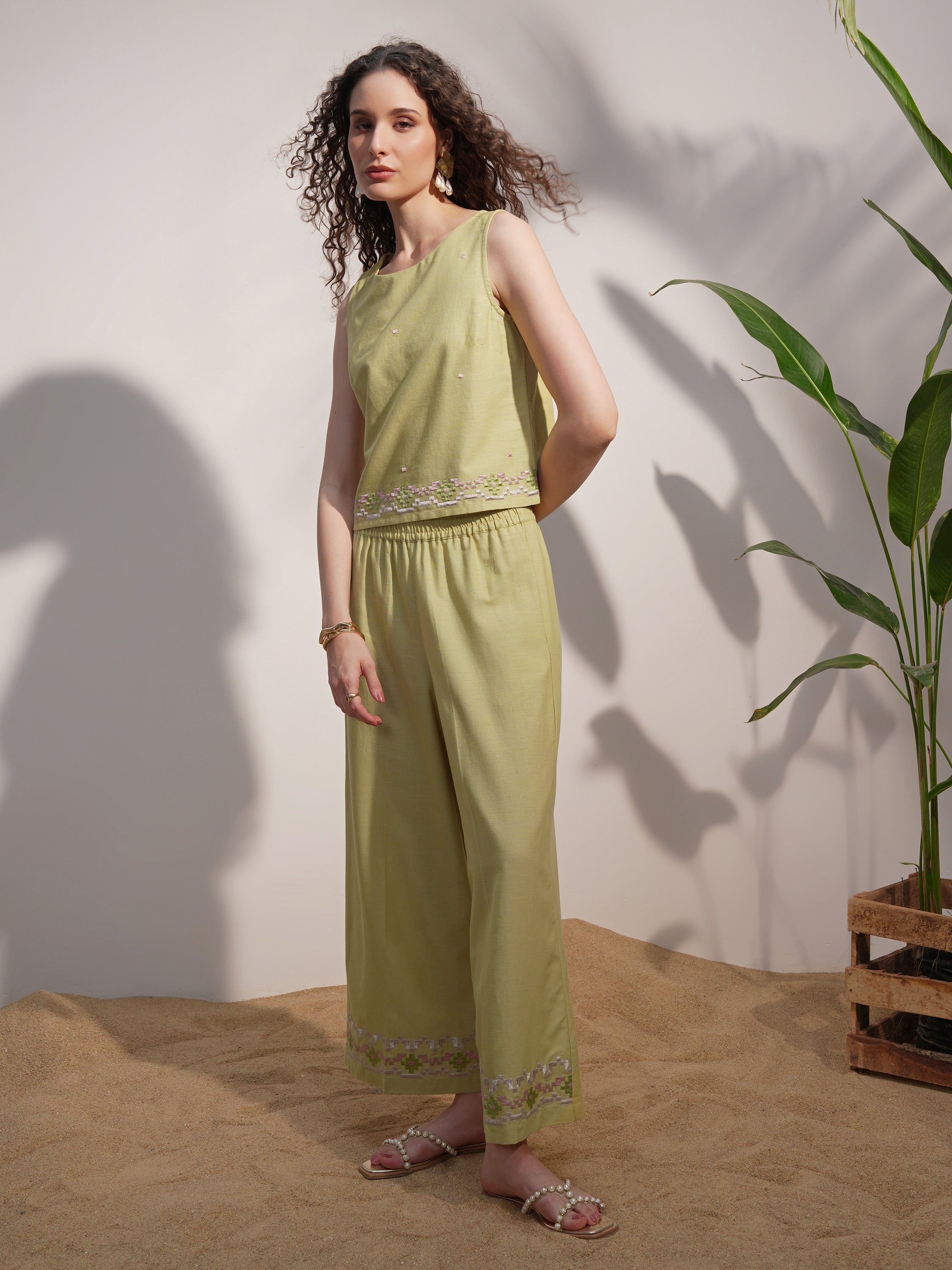 Vara By Vishudh Women Green Top With Trouser - Green - Image 2