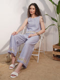 Vara By Vishudh Women Blue Top With Trouser - Blue - Image 1