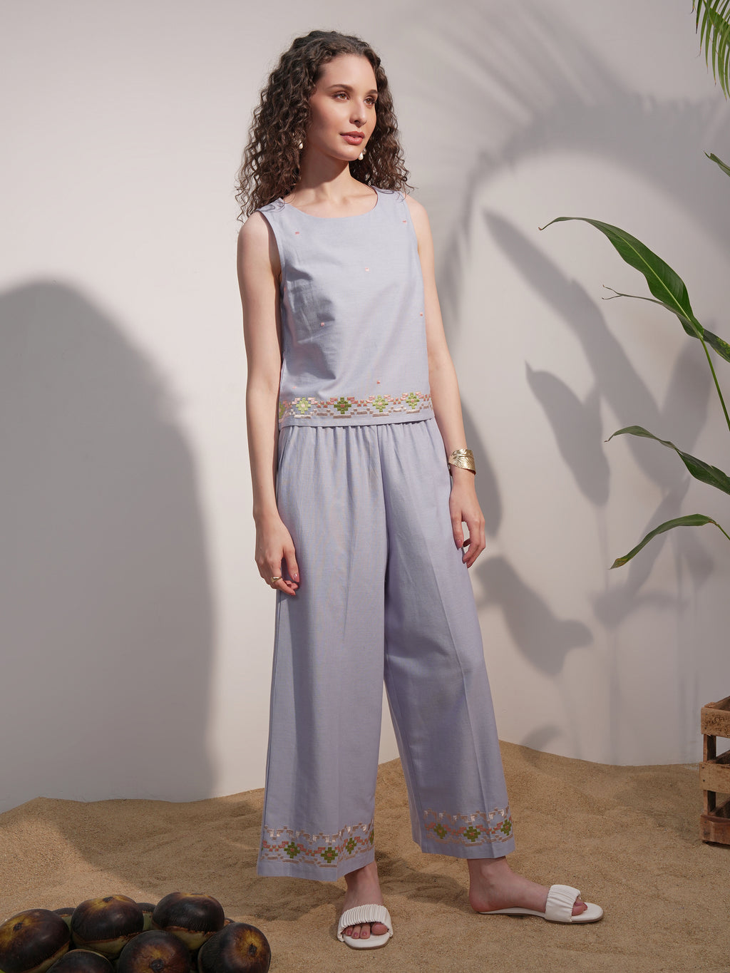 Vara By Vishudh Women Blue Top With Trouser - Blue - Image 4