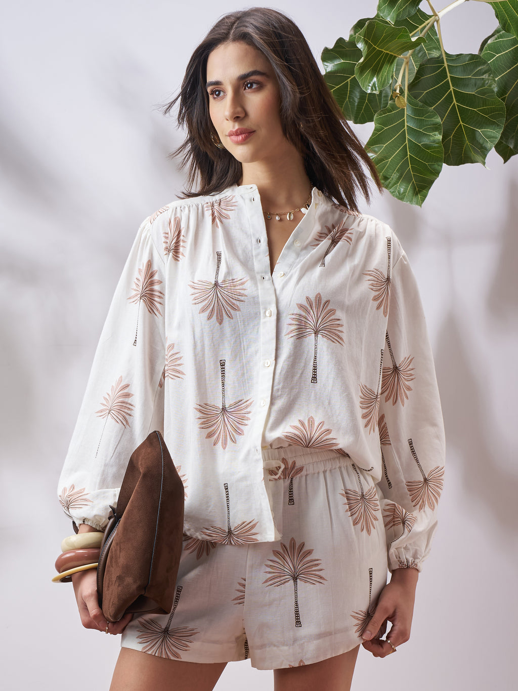 Vara By Vishudh Women Tan Shirt With Shorts Co-Ords - Tan - Image 1