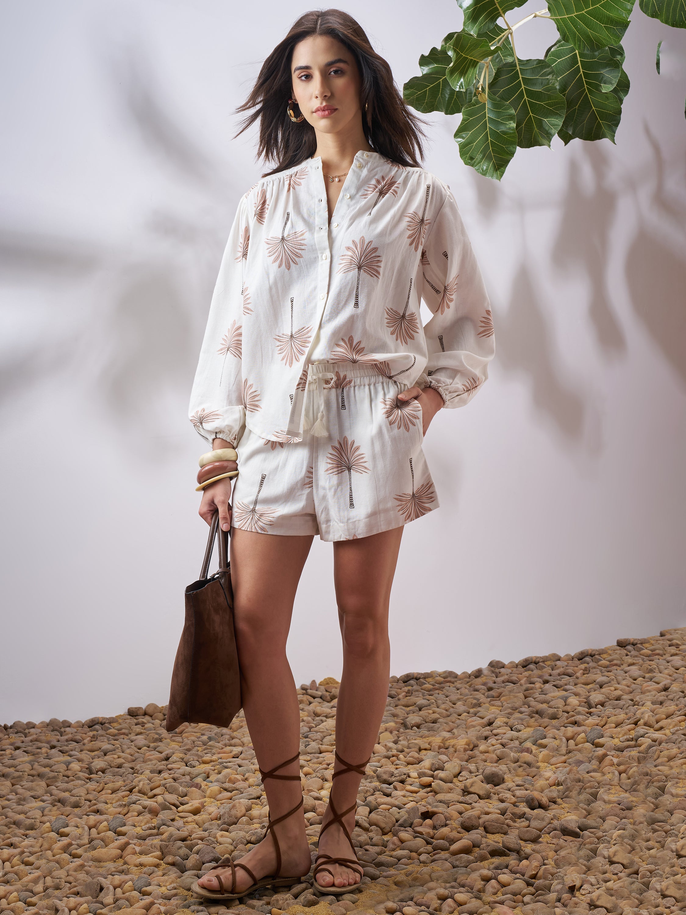 Vara By Vishudh Women Tan Shirt With Shorts Co-Ords - Tan - Image 2