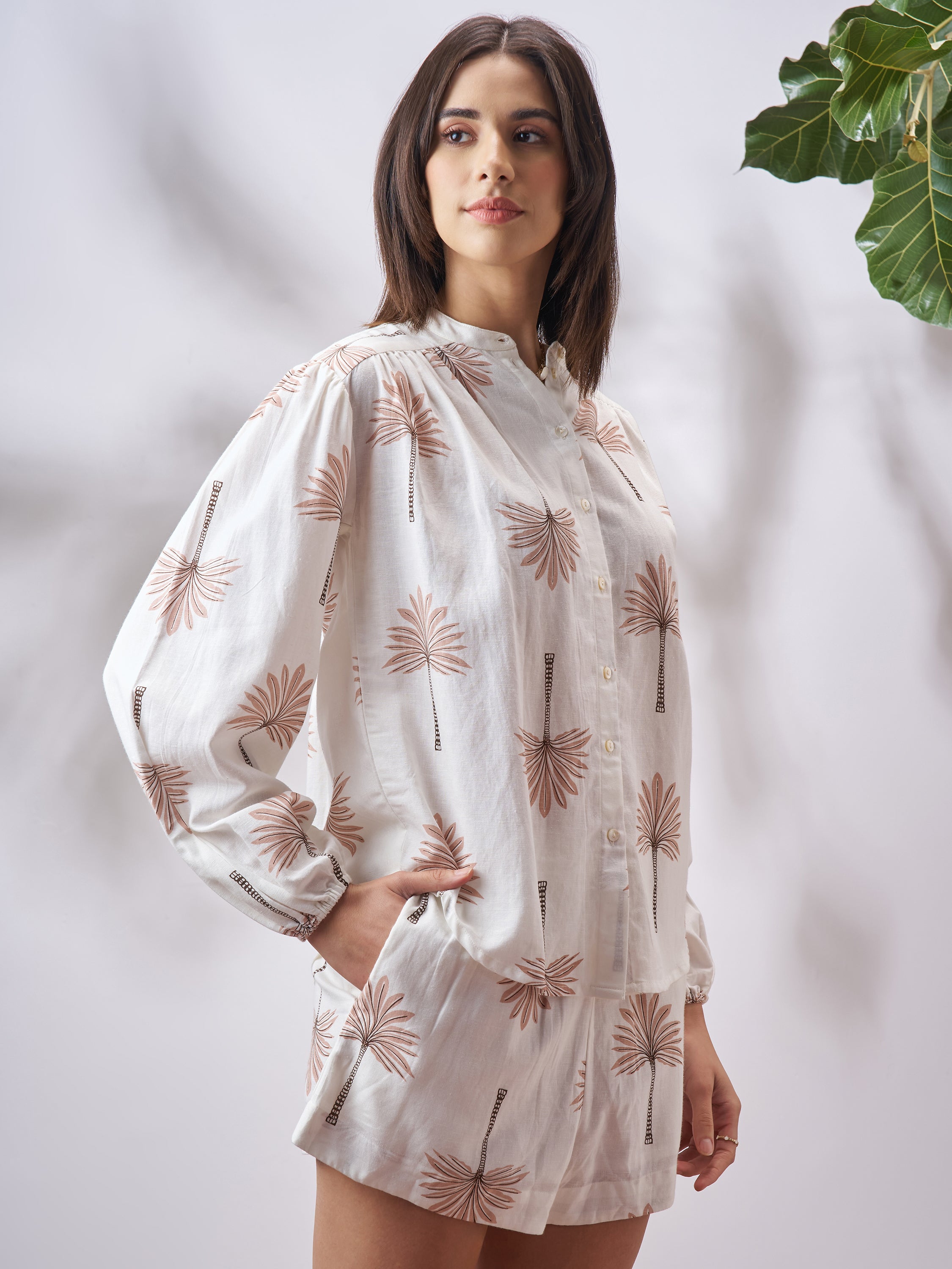 Vara By Vishudh Women Tan Shirt With Shorts Co-Ords - Tan - Image 6