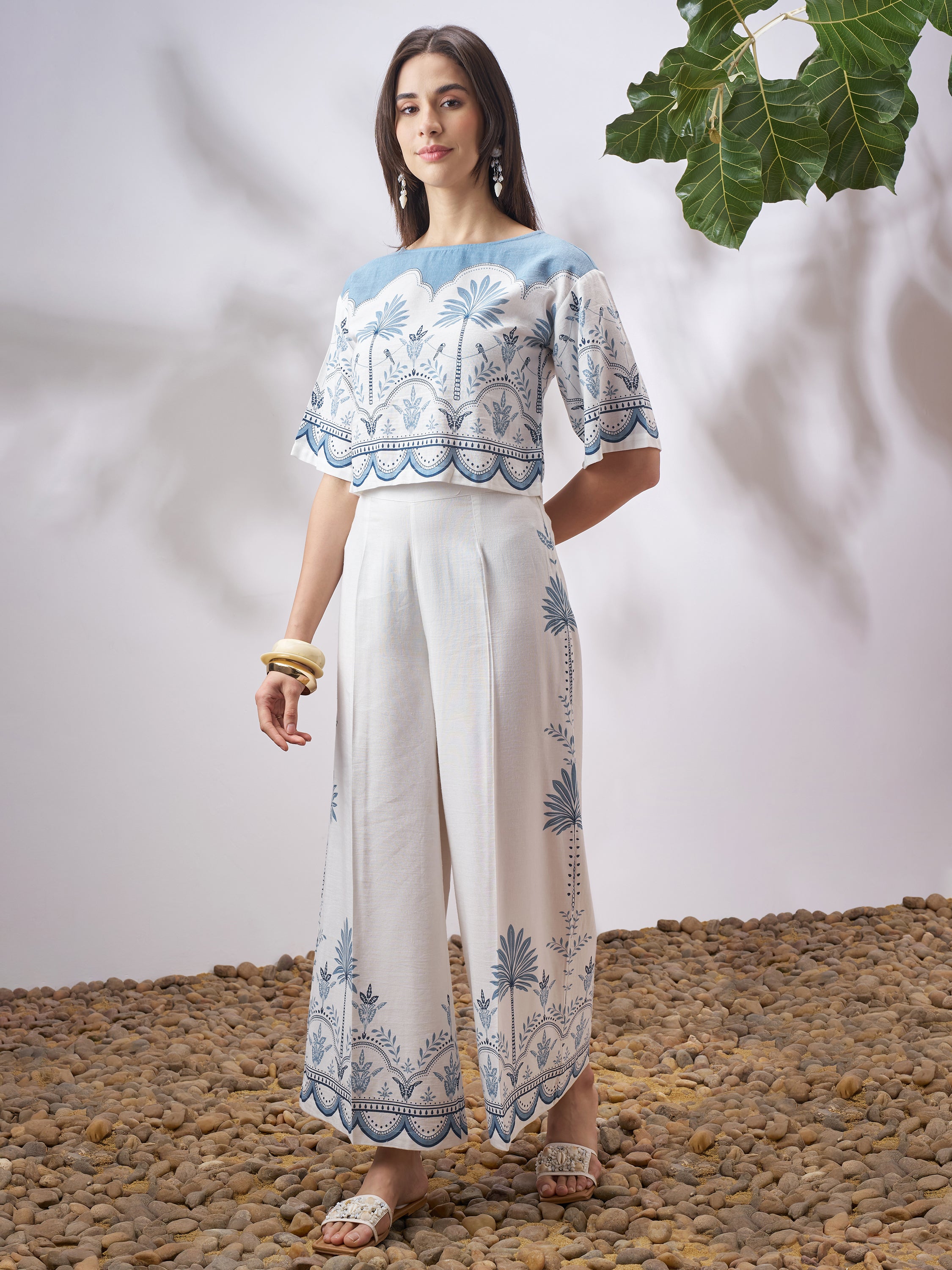 Vara By Vishudh Women Off White Top With Palazzo Co-Ords - Off White - Image 4
