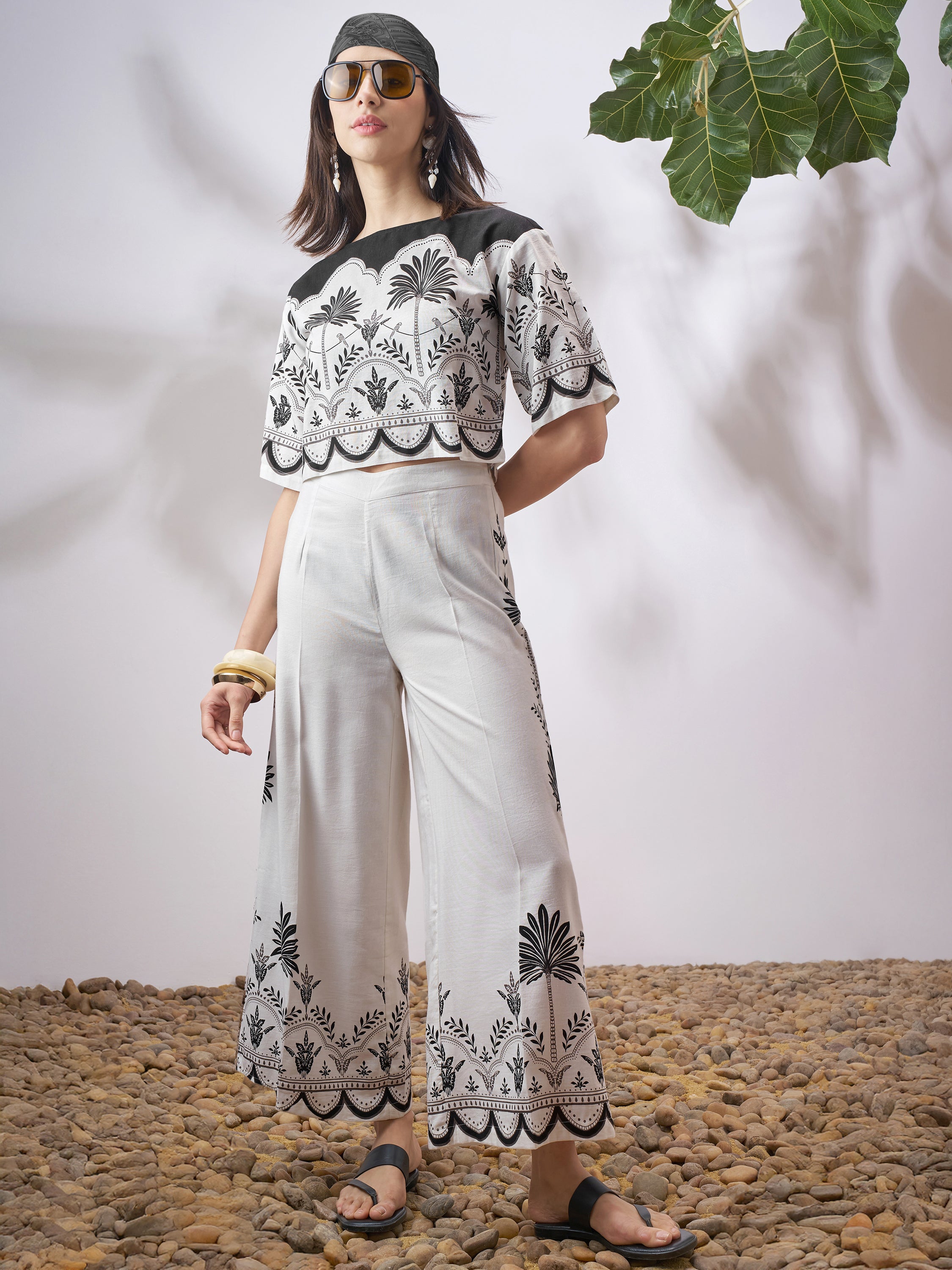 Vara By Vishudh Women Off White Top With Palazzo Co-Ords - Off White - Image 1