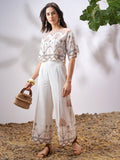 Vara By Vishudh Women Tan Top With Palazzo Co-Ords - Tan - Image 1