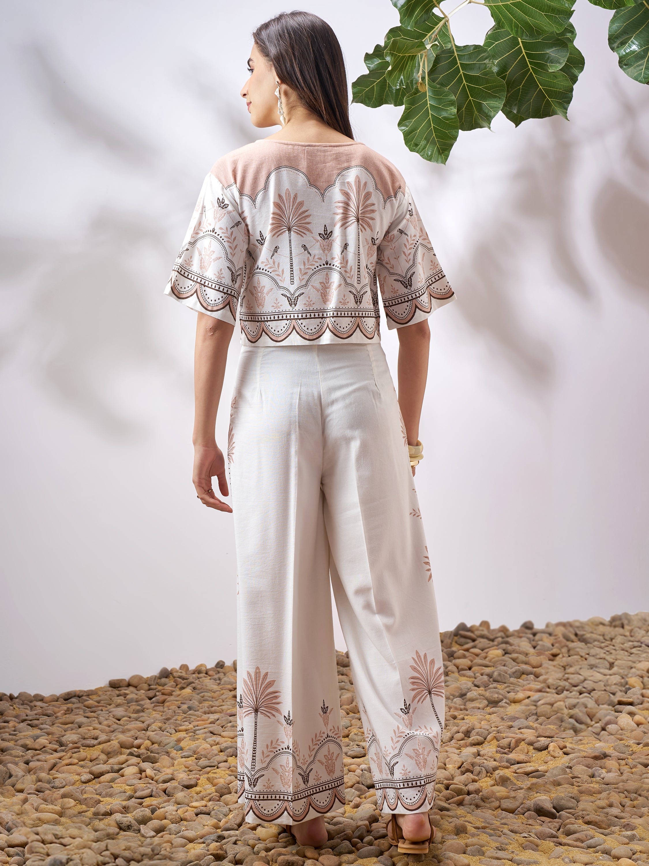 Vara By Vishudh Women Tan Top With Palazzo Co-Ords - Tan - Image 3
