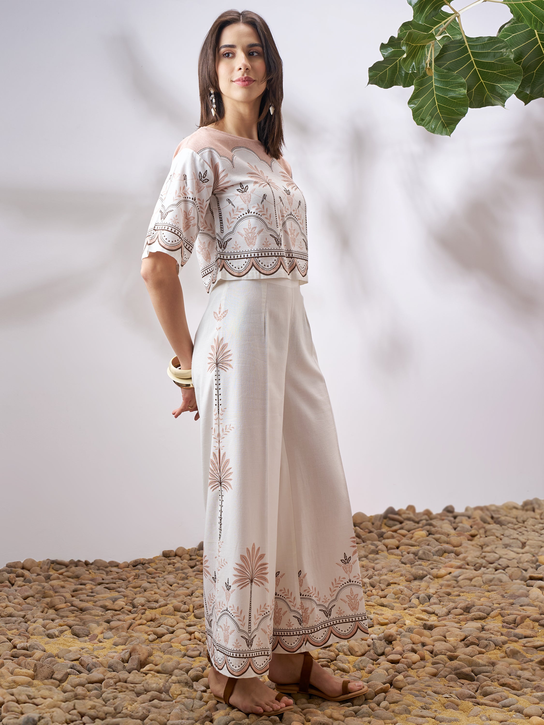 Vara By Vishudh Women Tan Top With Palazzo Co-Ords - Tan - Image 4