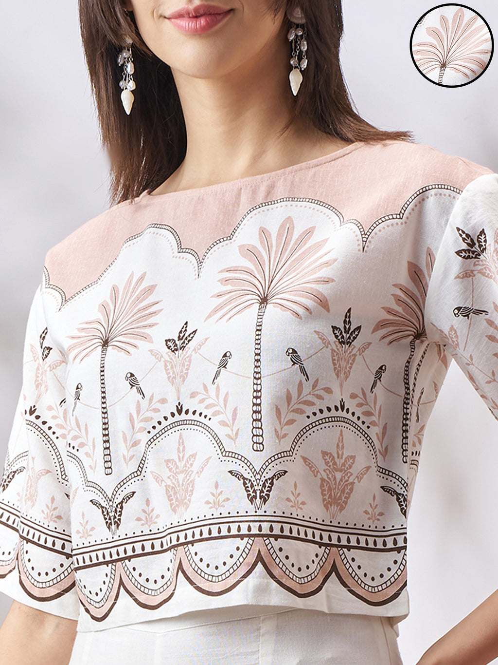 Vara By Vishudh Women Tan Top With Palazzo Co-Ords - Tan - Image 5
