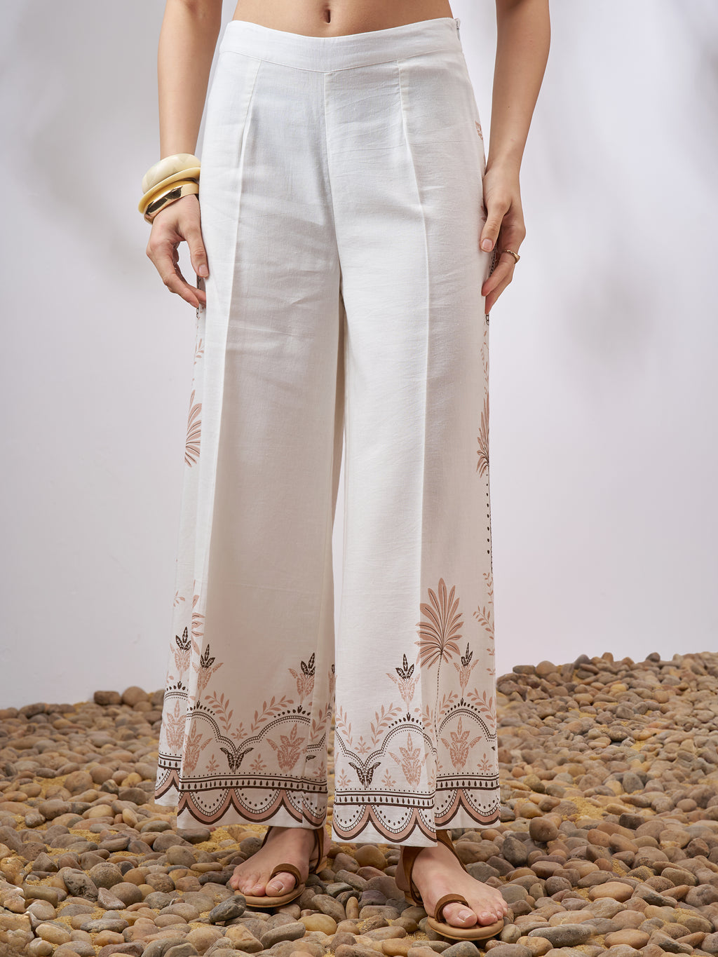 Vara By Vishudh Women Tan Top With Palazzo Co-Ords - Tan - Image 7