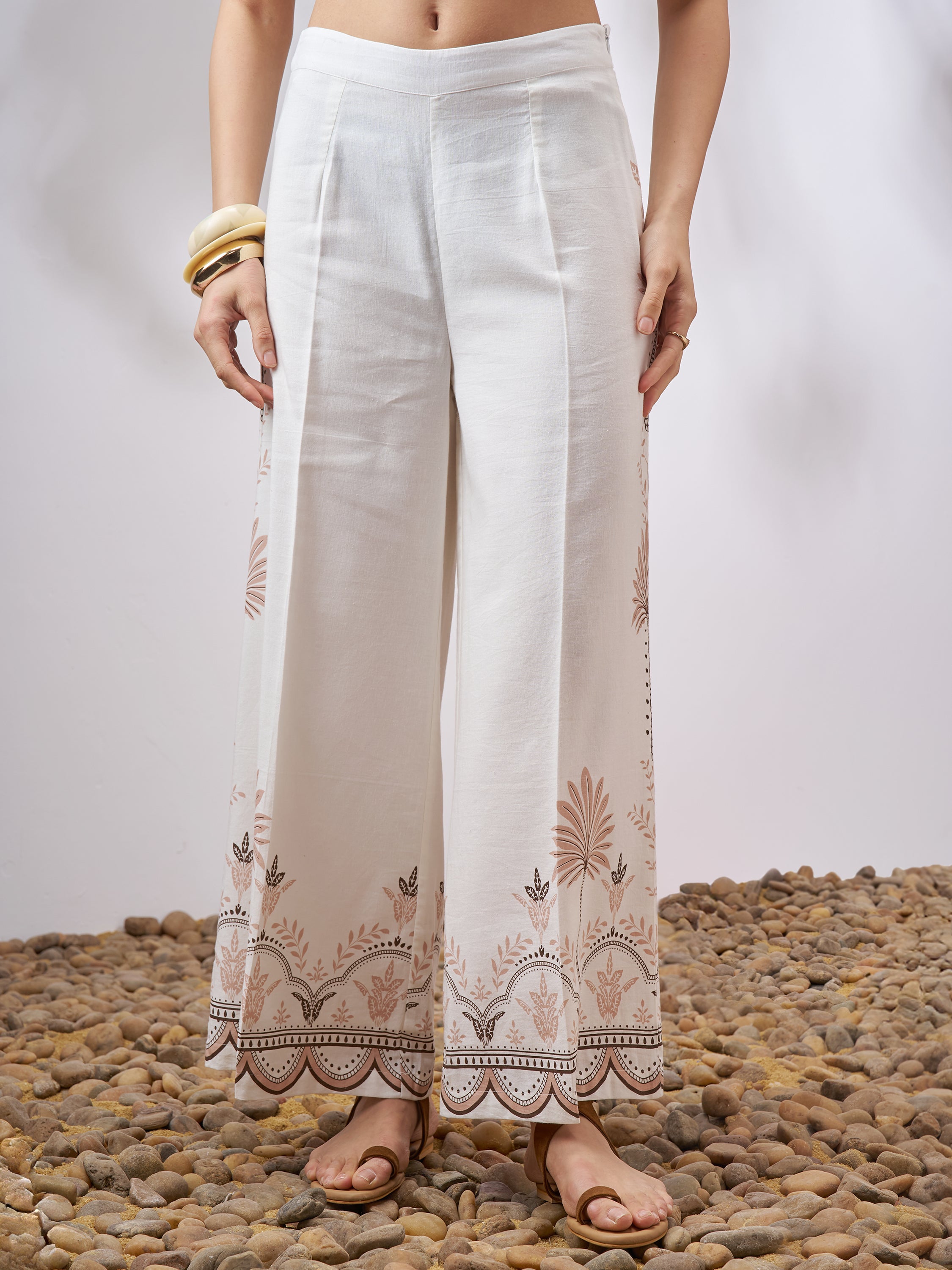 Vara By Vishudh Women Tan Top With Palazzo Co-Ords - Tan - Image 7