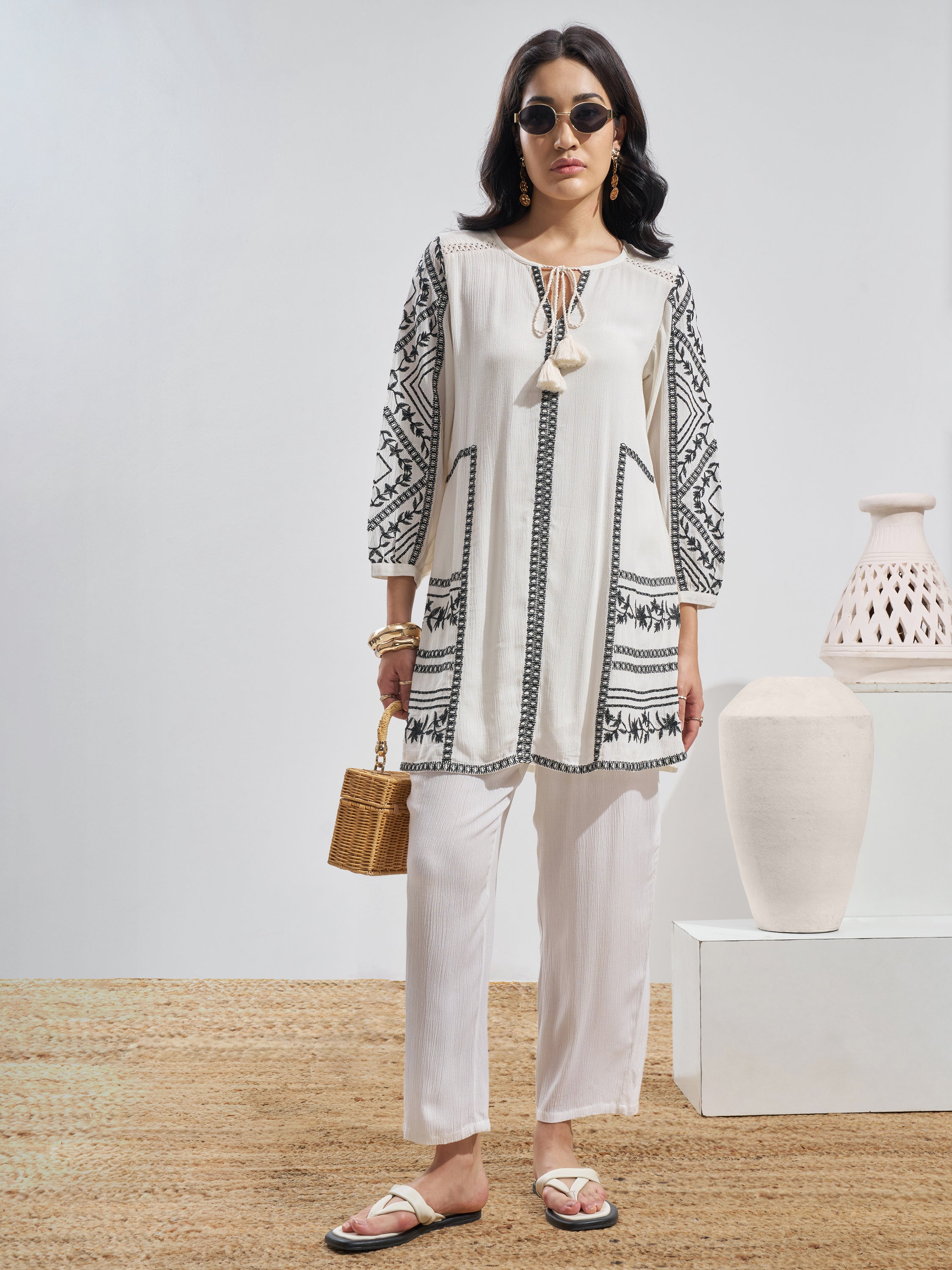 Vara By Vishudh Women White Top With Trouser Co-Ords - White - Image 1
