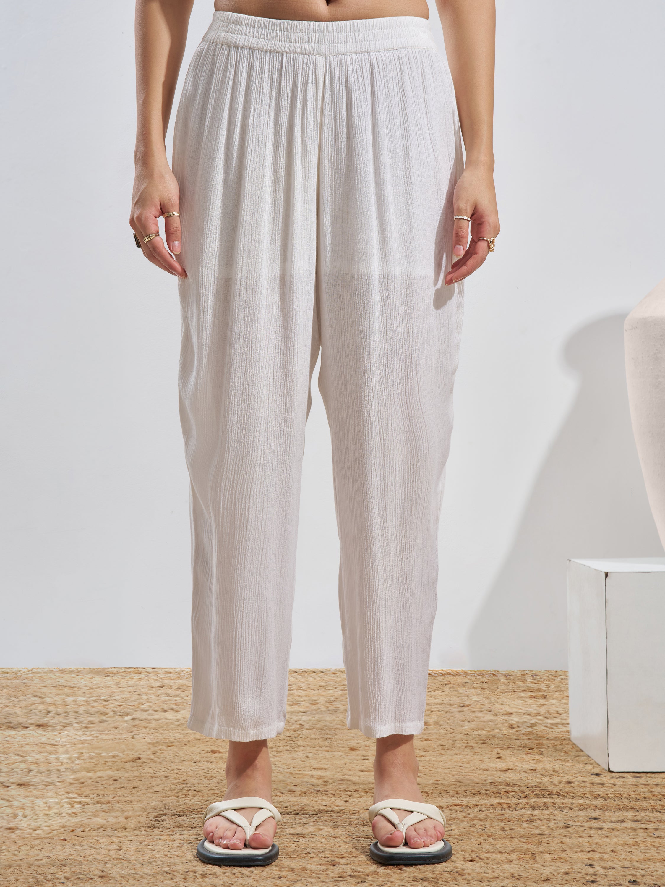 Vara By Vishudh Women White Top With Trouser Co-Ords - White - Image 6