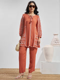 Vara By Vishudh Women Peach Top With Trouser Co-Ords - Peach - Image 1