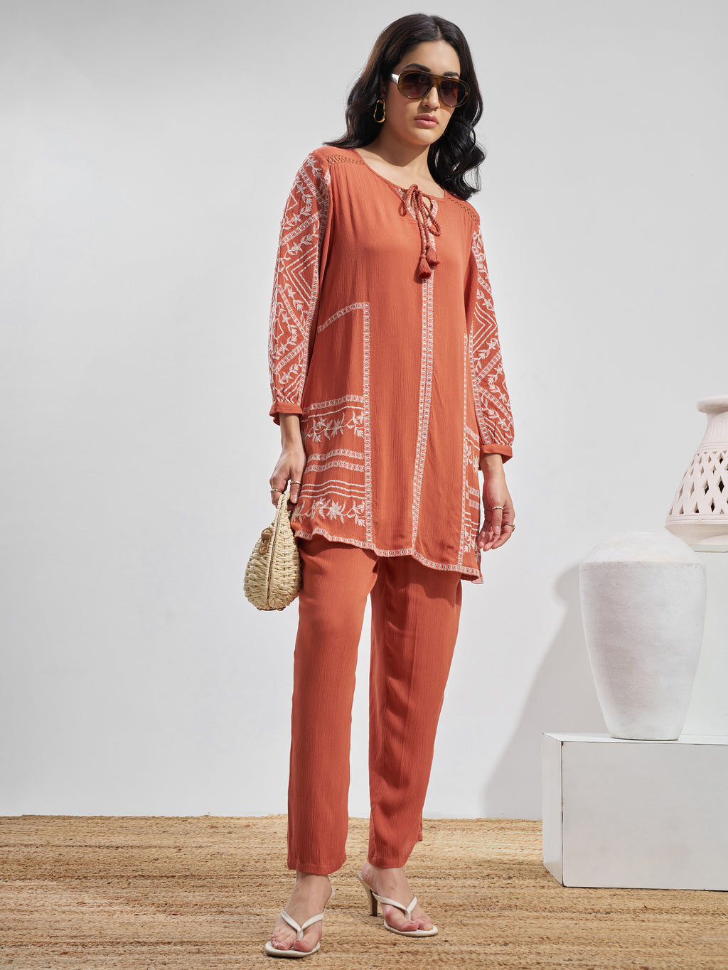 Vara By Vishudh Women Peach Top With Trouser Co-Ords - Peach - Image 4