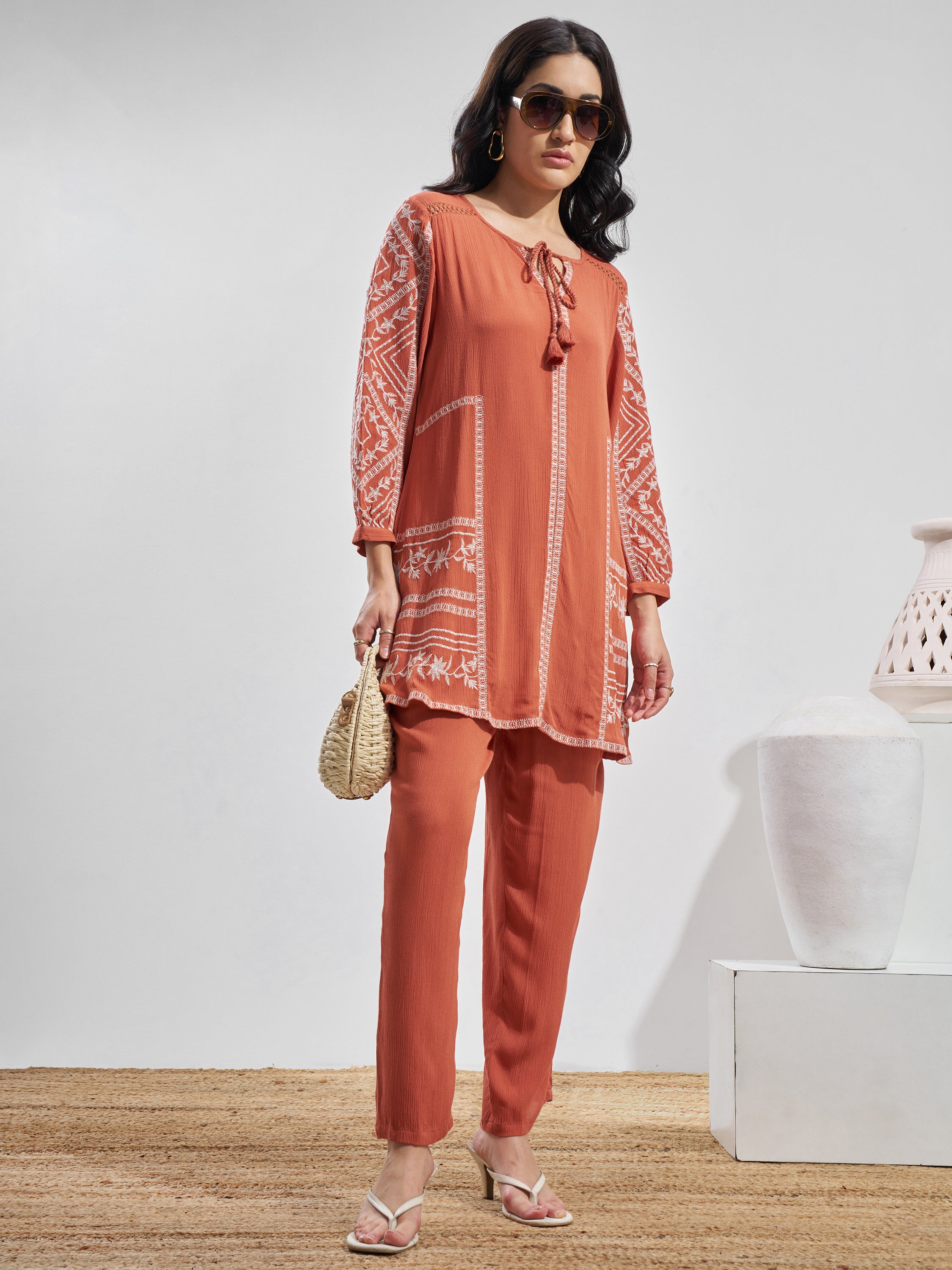 Vara By Vishudh Women Peach Top With Trouser Co-Ords - Peach - Image 4