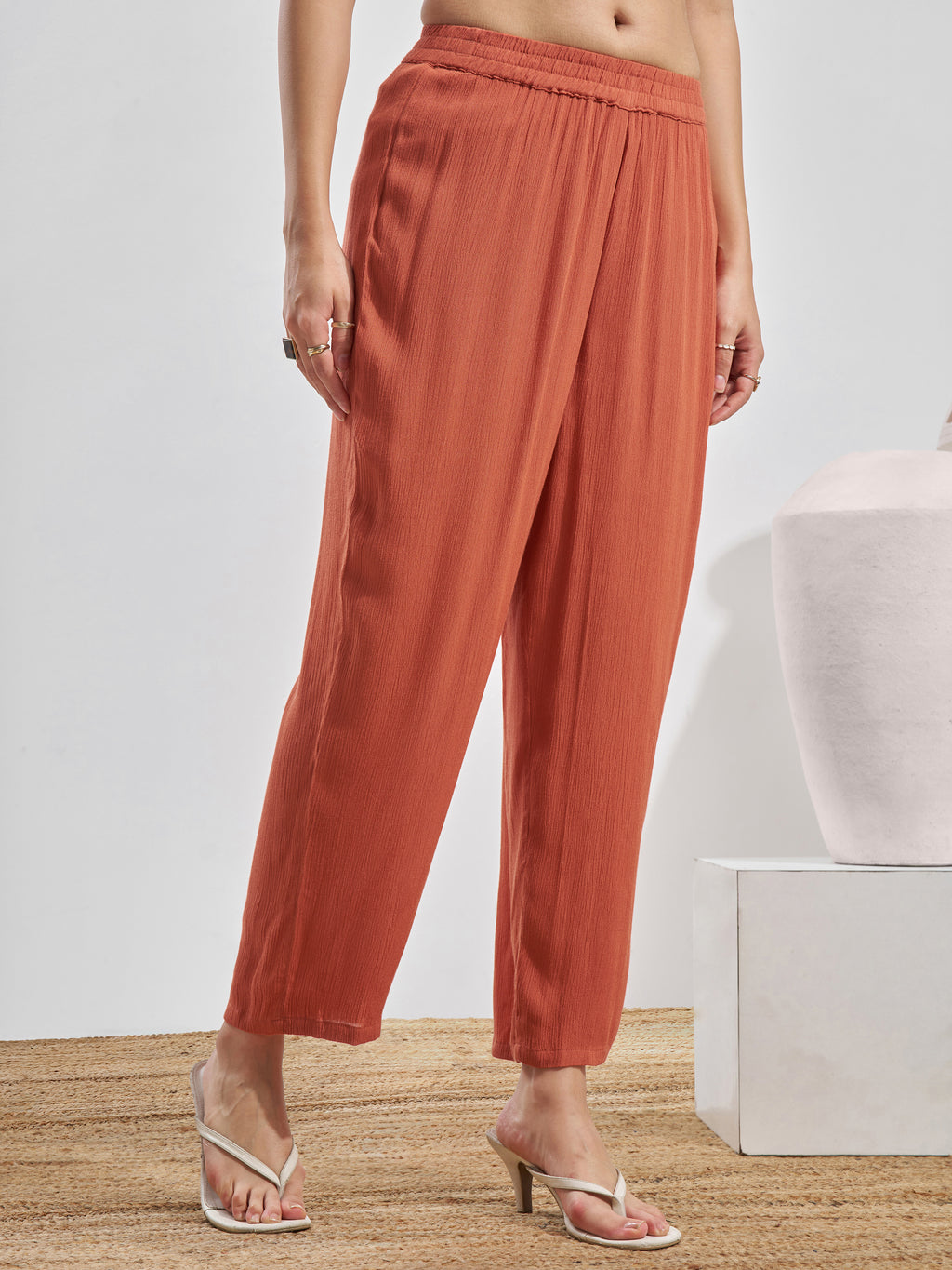 Vara By Vishudh Women Peach Top With Trouser Co-Ords - Peach - Image 7