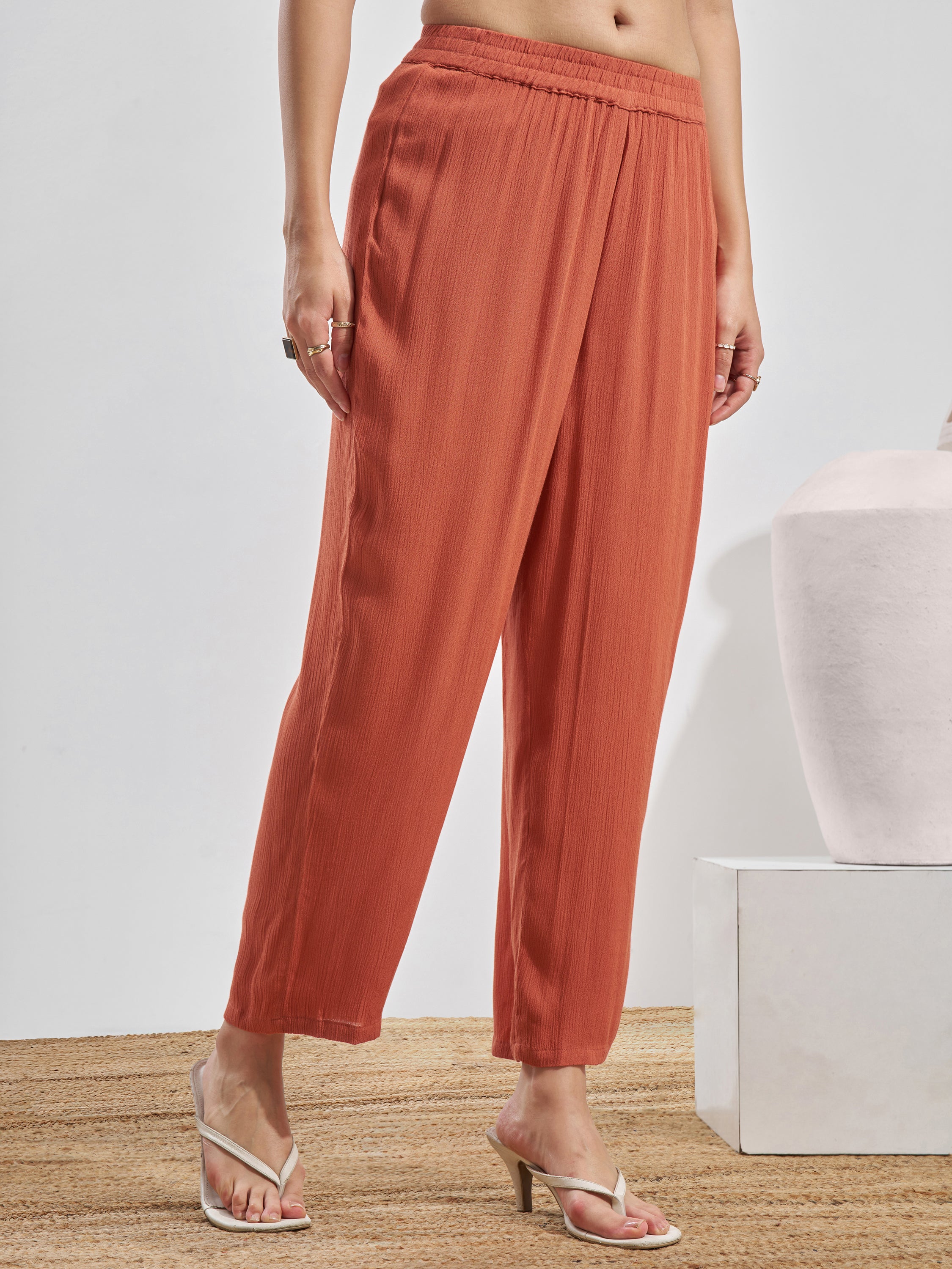 Vara By Vishudh Women Peach Top With Trouser Co-Ords - Peach - Image 7
