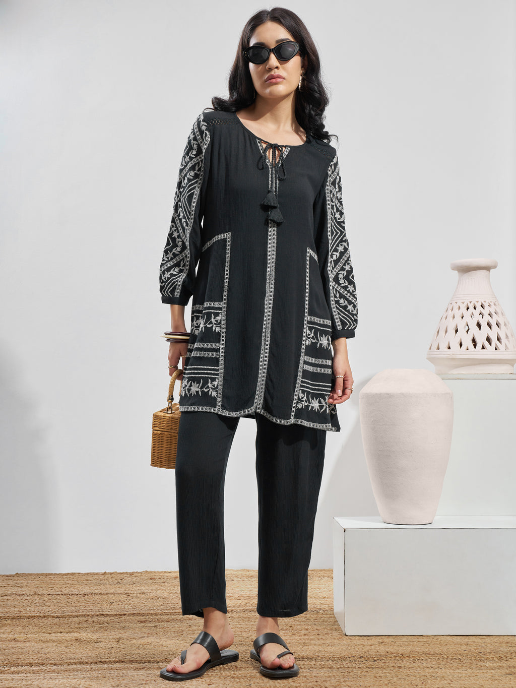 Vara By Vishudh Women Black Top With Trouser Co-Ords - Black - Image 1