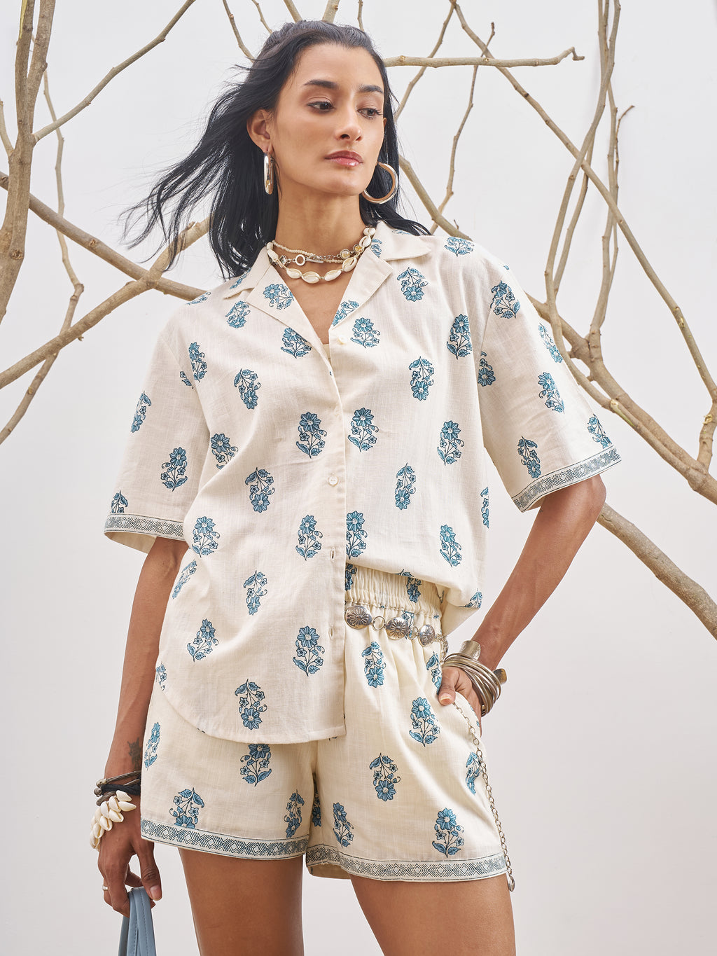 Vara By Vishudh Women Off White Shirt With Shorts - Off White - Image 1