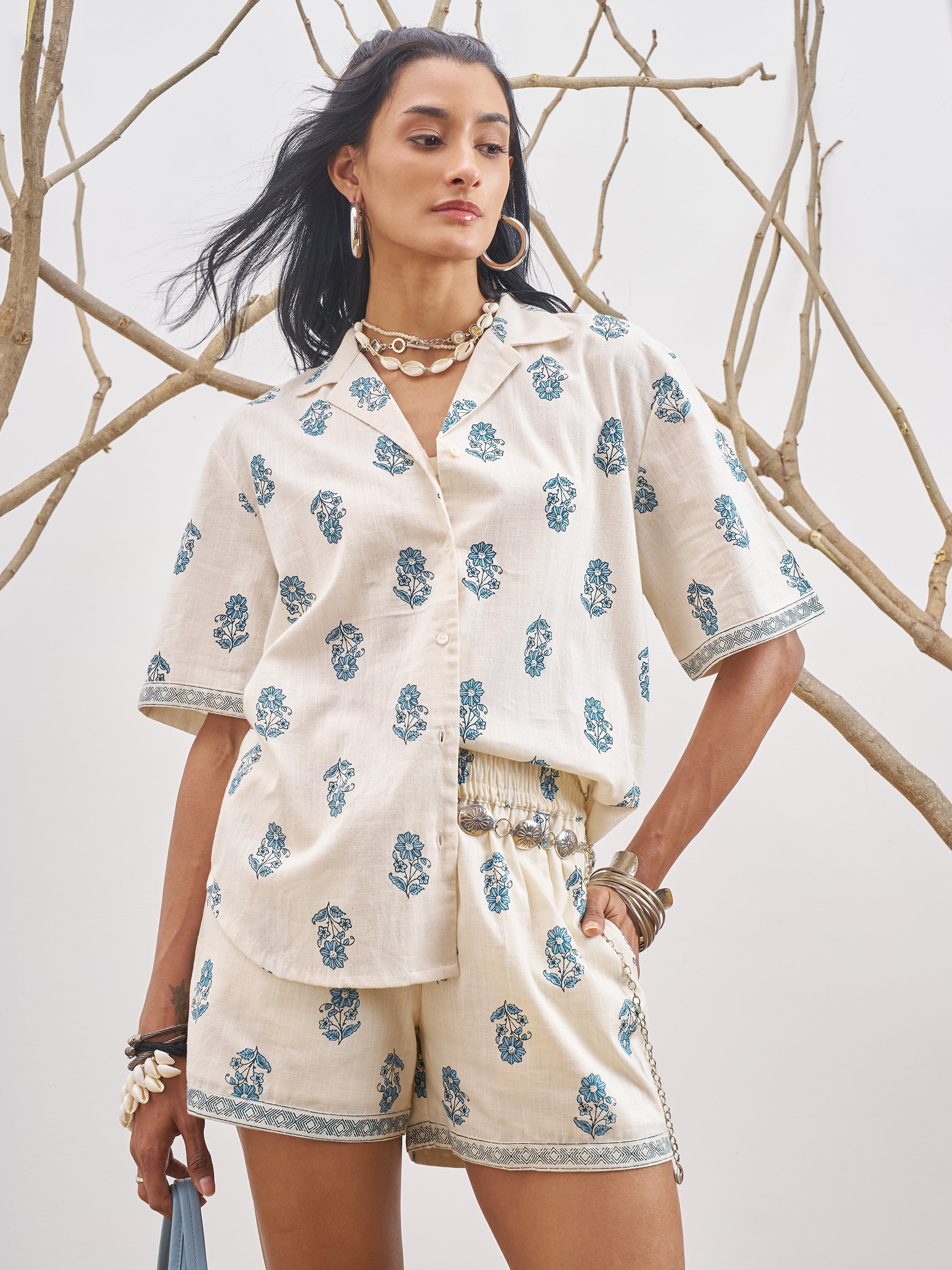 Vara By Vishudh Women Off White Shirt With Shorts - Off White - Image 1