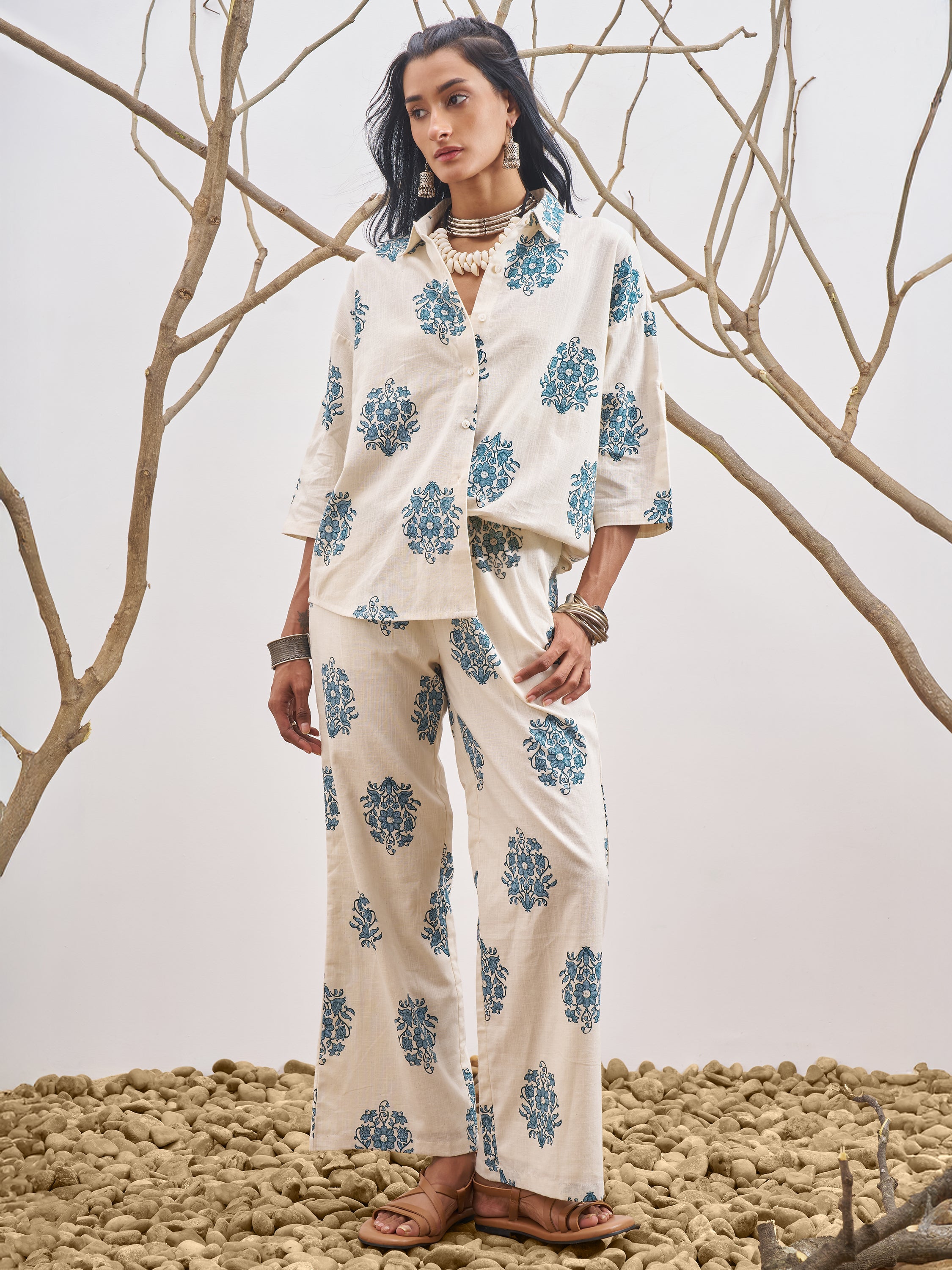 Vara By Vishudh Women Off White Shirt With Trouser - Off White - Image 1