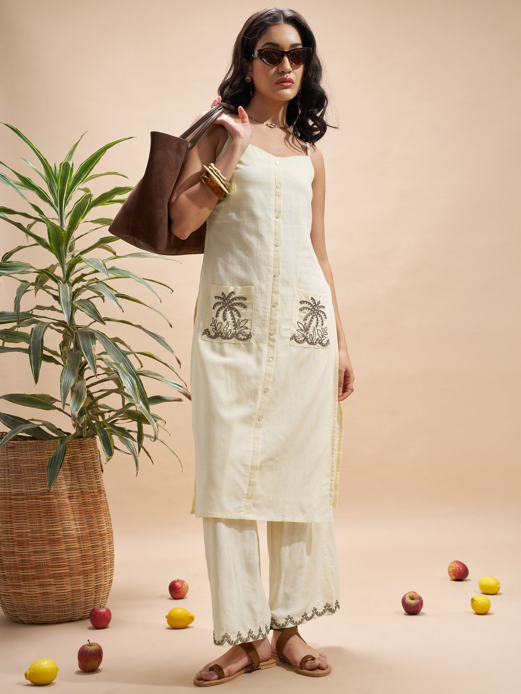 Vara By Vishudh Women Cream Top With Trouser Co-Ords - Cream - Image 1