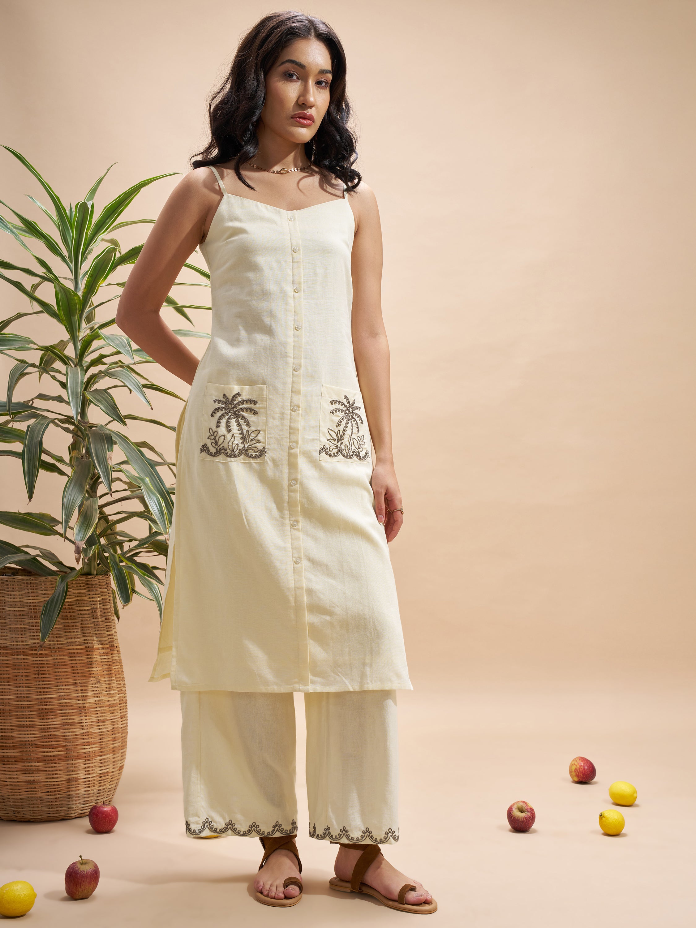 Vara By Vishudh Women Cream Top With Trouser Co-Ords - Cream - Image 4