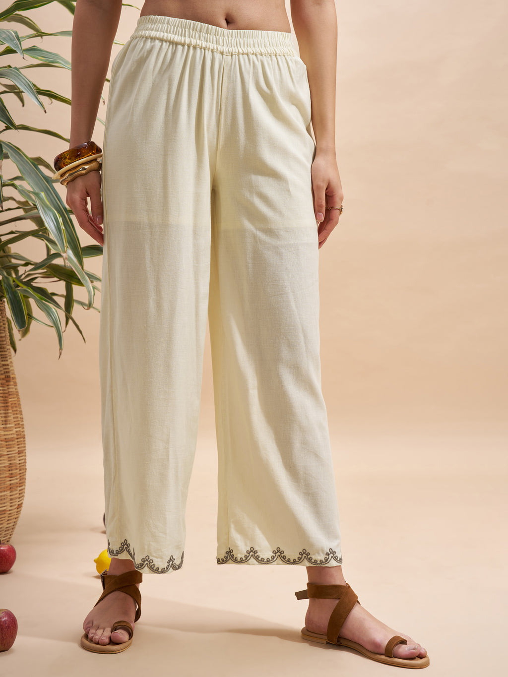 Vara By Vishudh Women Cream Top With Trouser Co-Ords - Cream - Image 8