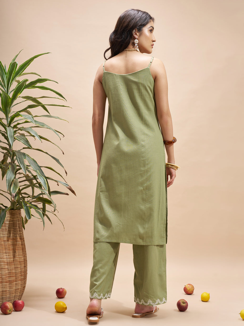 Vara By Vishudh Women Olive Top With Trouser Co-Ords - Olive - Image 3