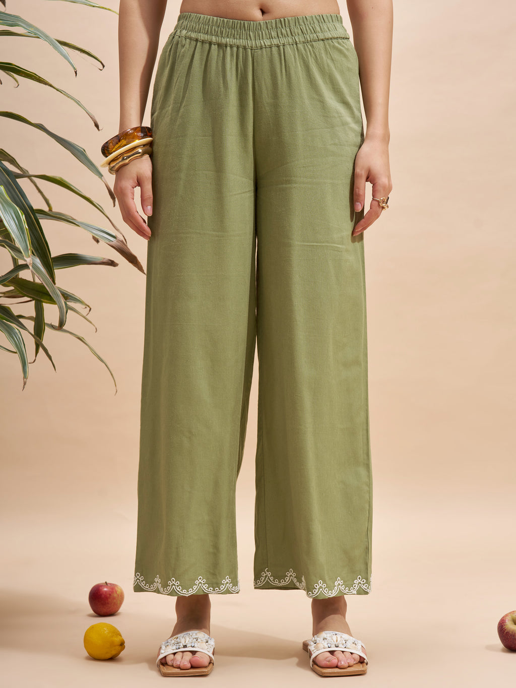 Vara By Vishudh Women Olive Top With Trouser Co-Ords - Olive - Image 7