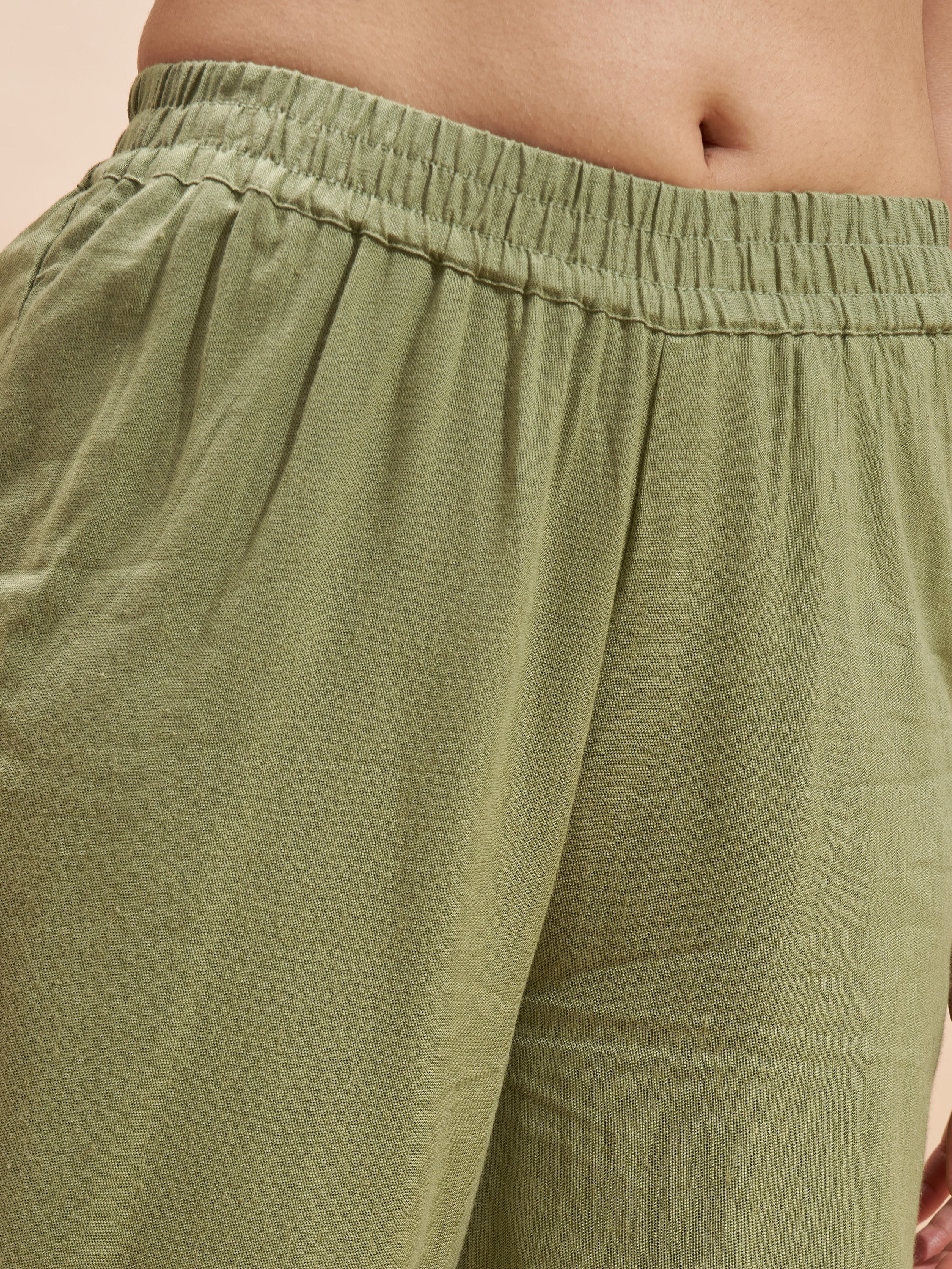 Vara By Vishudh Women Olive Top With Trouser Co-Ords - Olive - Image 8