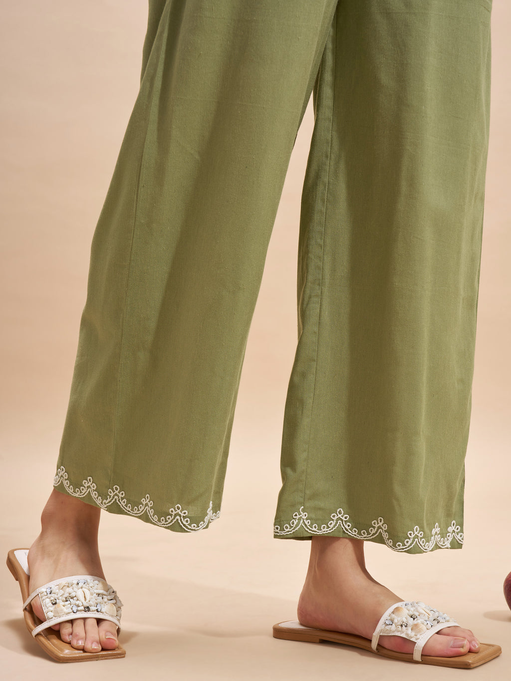 Vara By Vishudh Women Olive Top With Trouser Co-Ords - Olive - Image 9