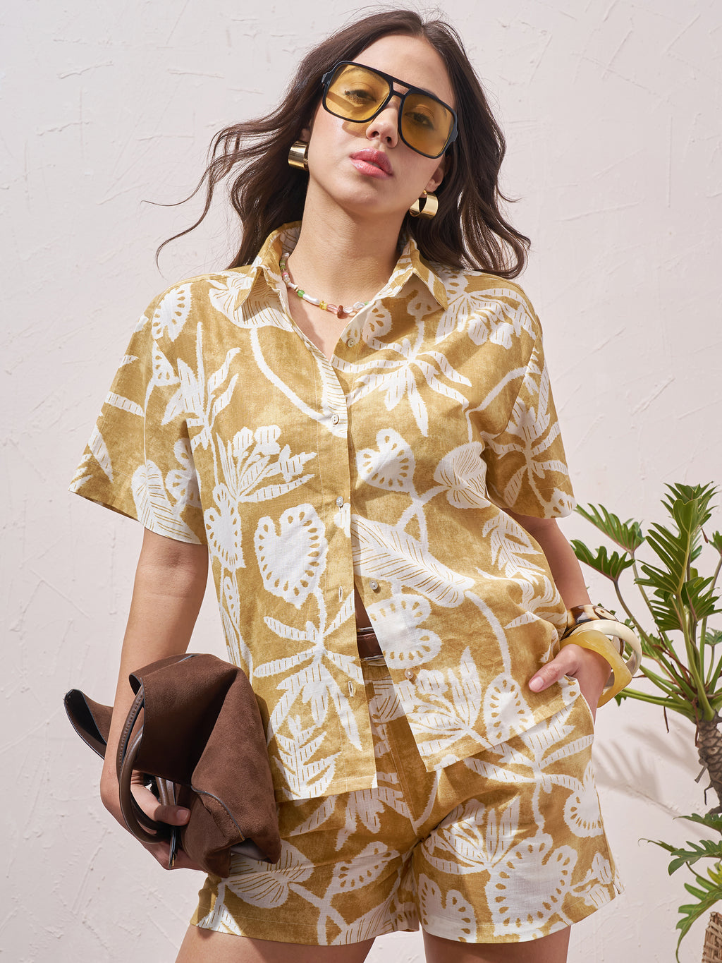 Vara By Vishudh Women Mustard Shirt With Shorts Co-Ords - Mustard - Image 1