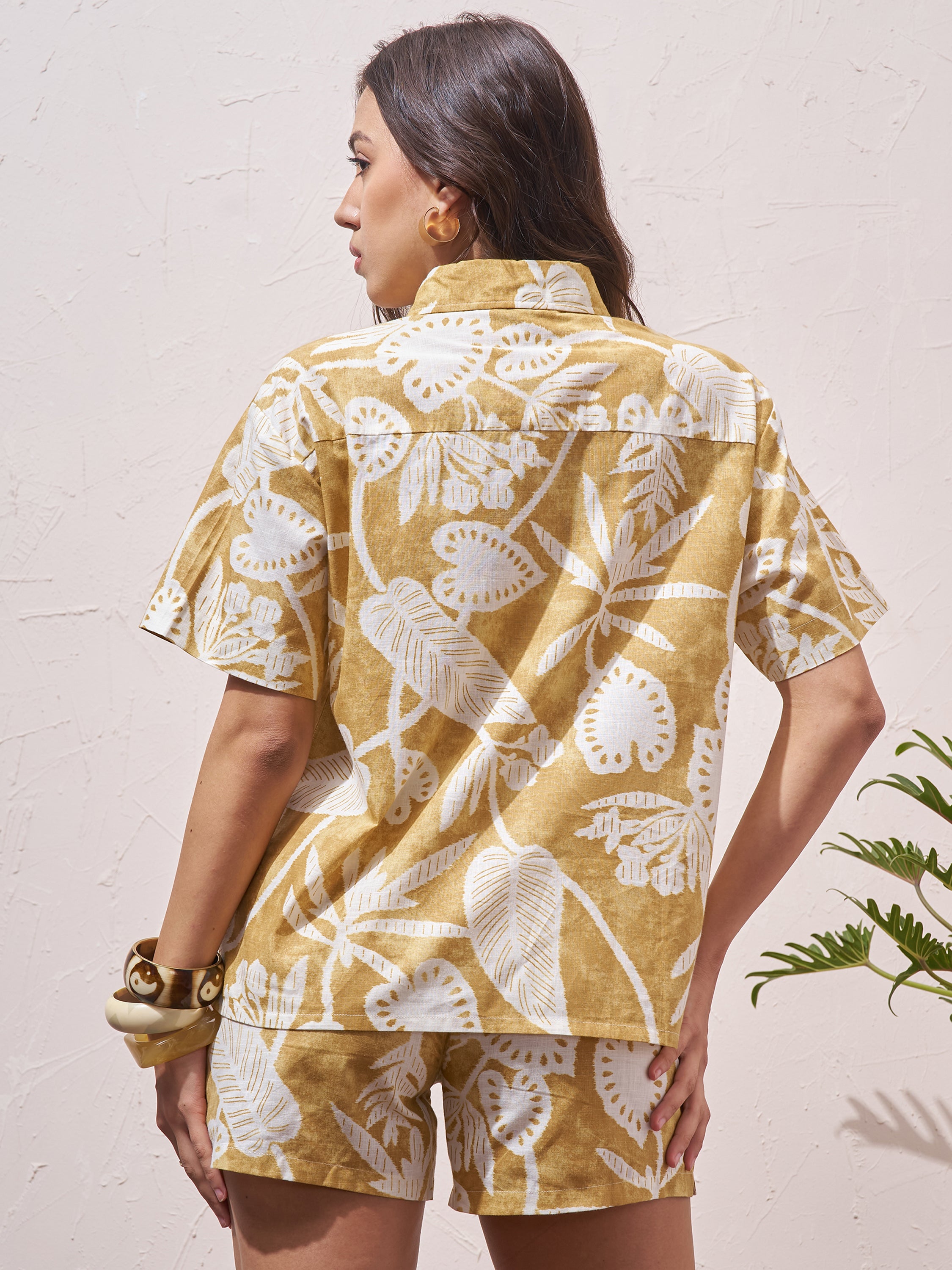 Vara By Vishudh Women Mustard Shirt With Shorts Co-Ords - Mustard - Image 3